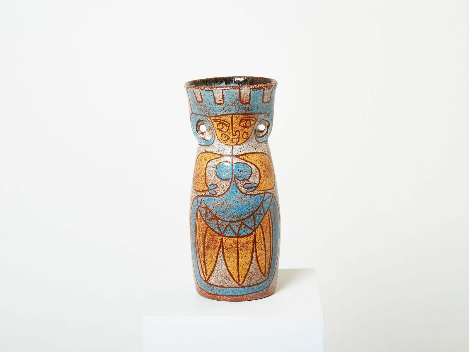 photo for sale Rare Mid Century Large French Accolay Ceramic Totem Vase, 1950s