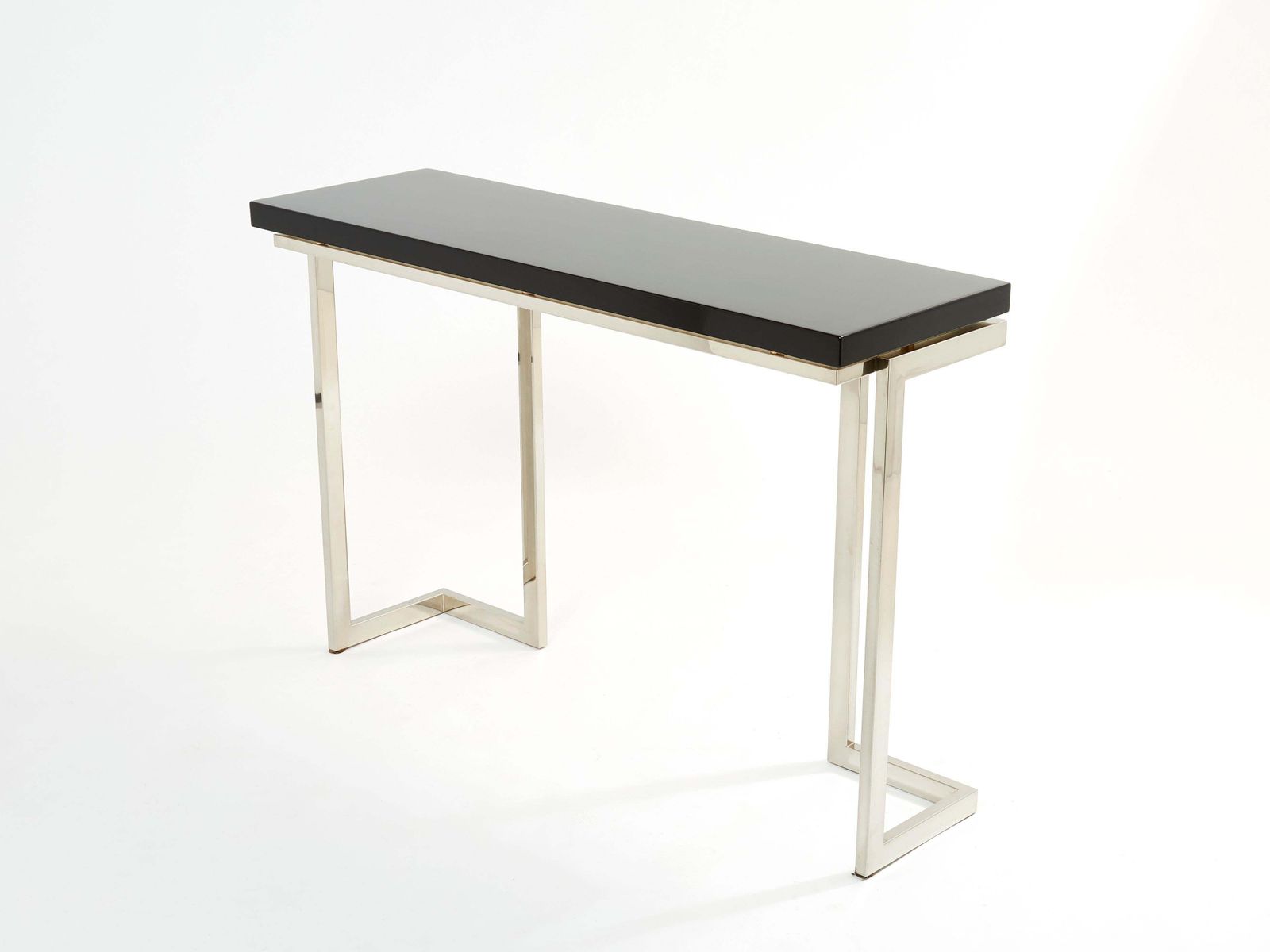 Console Guy Lefevre pour Maison Jansen en laque noire et chrome, années 1970 photo vintage