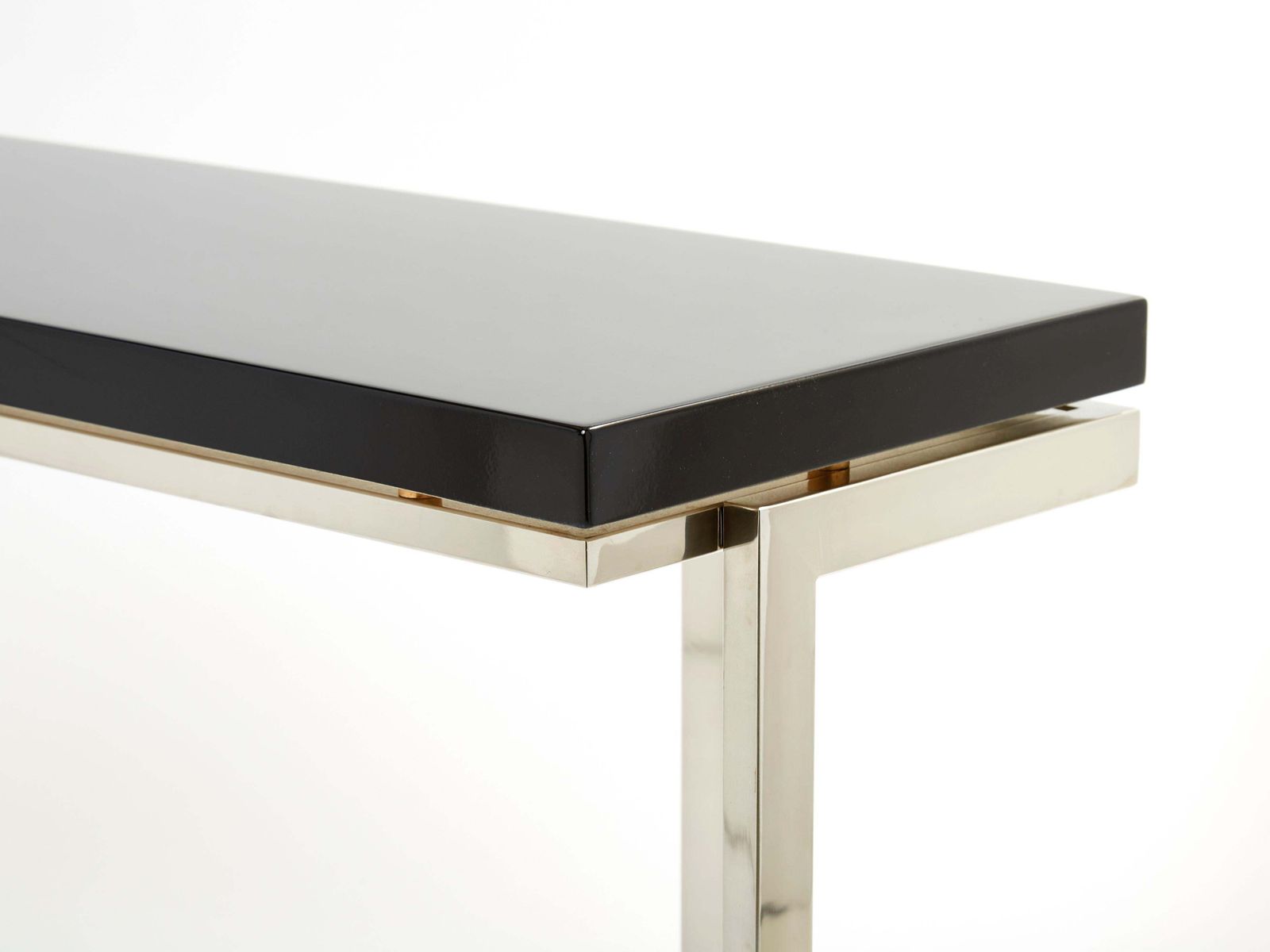 Furniture Guy Lefevre For Maison Jansen Black Lacquer Chrome Console Table 1970s photo