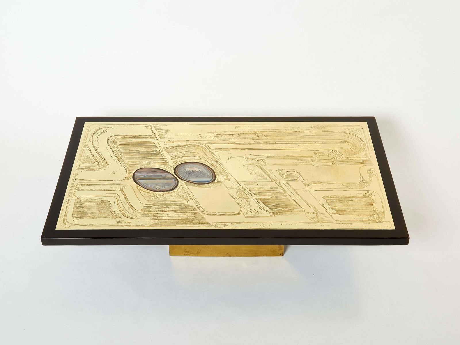 Table basse belge en laiton gravé avec agates, signée Christian Krekels, 1979 photo furniture