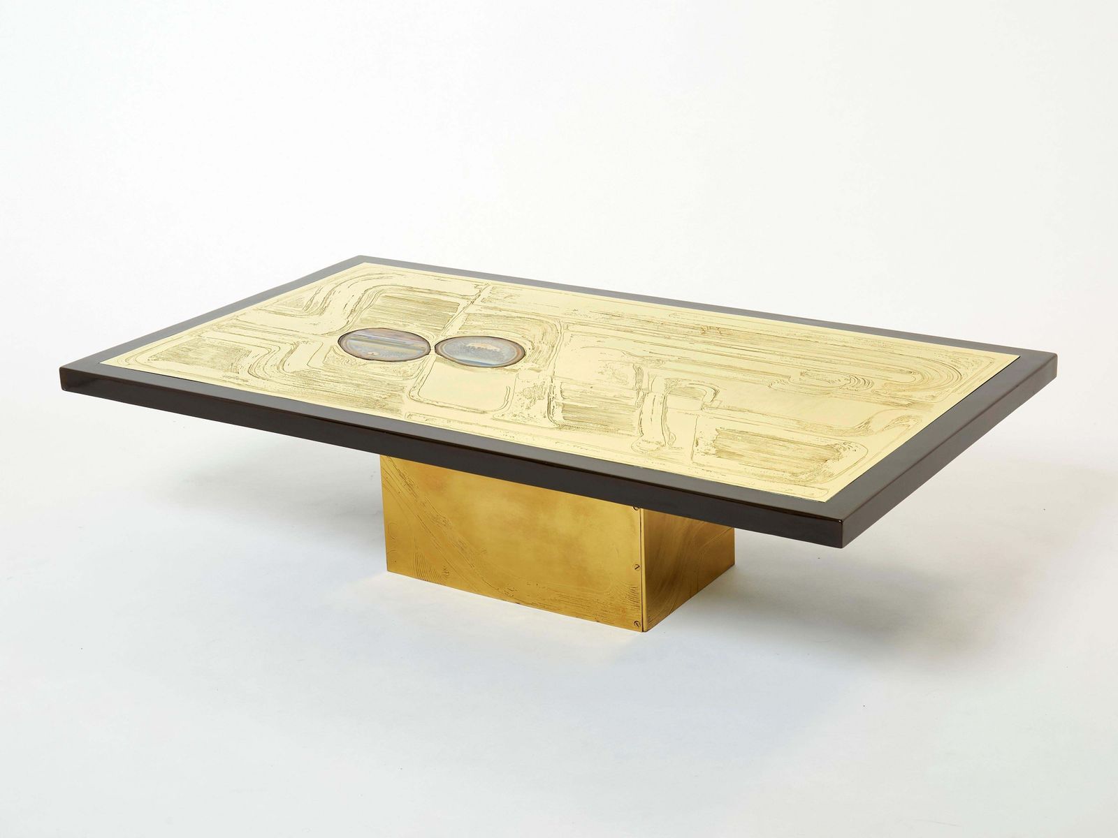 Table basse belge en laiton gravé avec agates, signée Christian Krekels, 1979 photo 31160.0