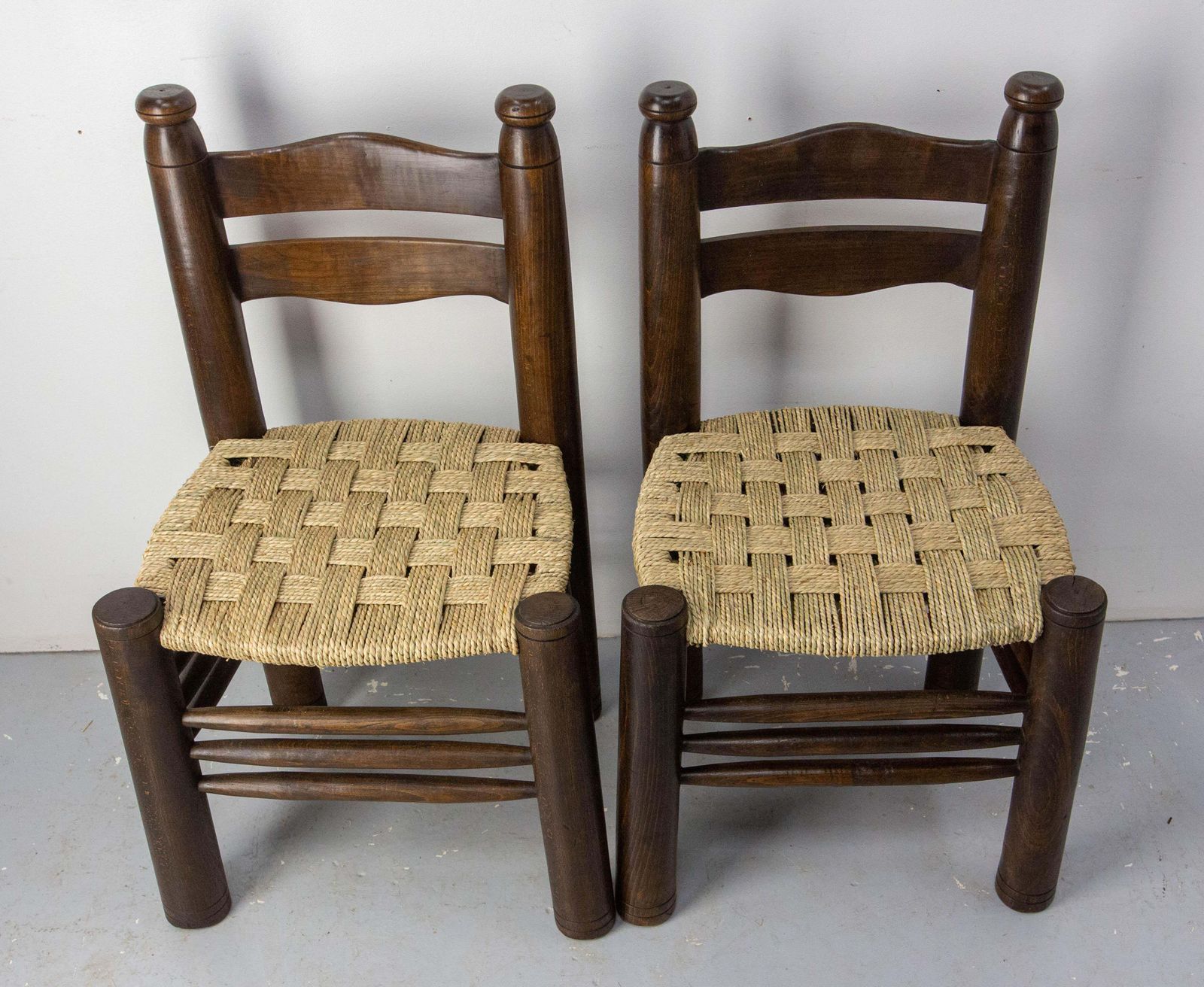 French Pair Of Ash Wood & Straw Chairs By Dudouyt, Circa 1940 photo Furniture