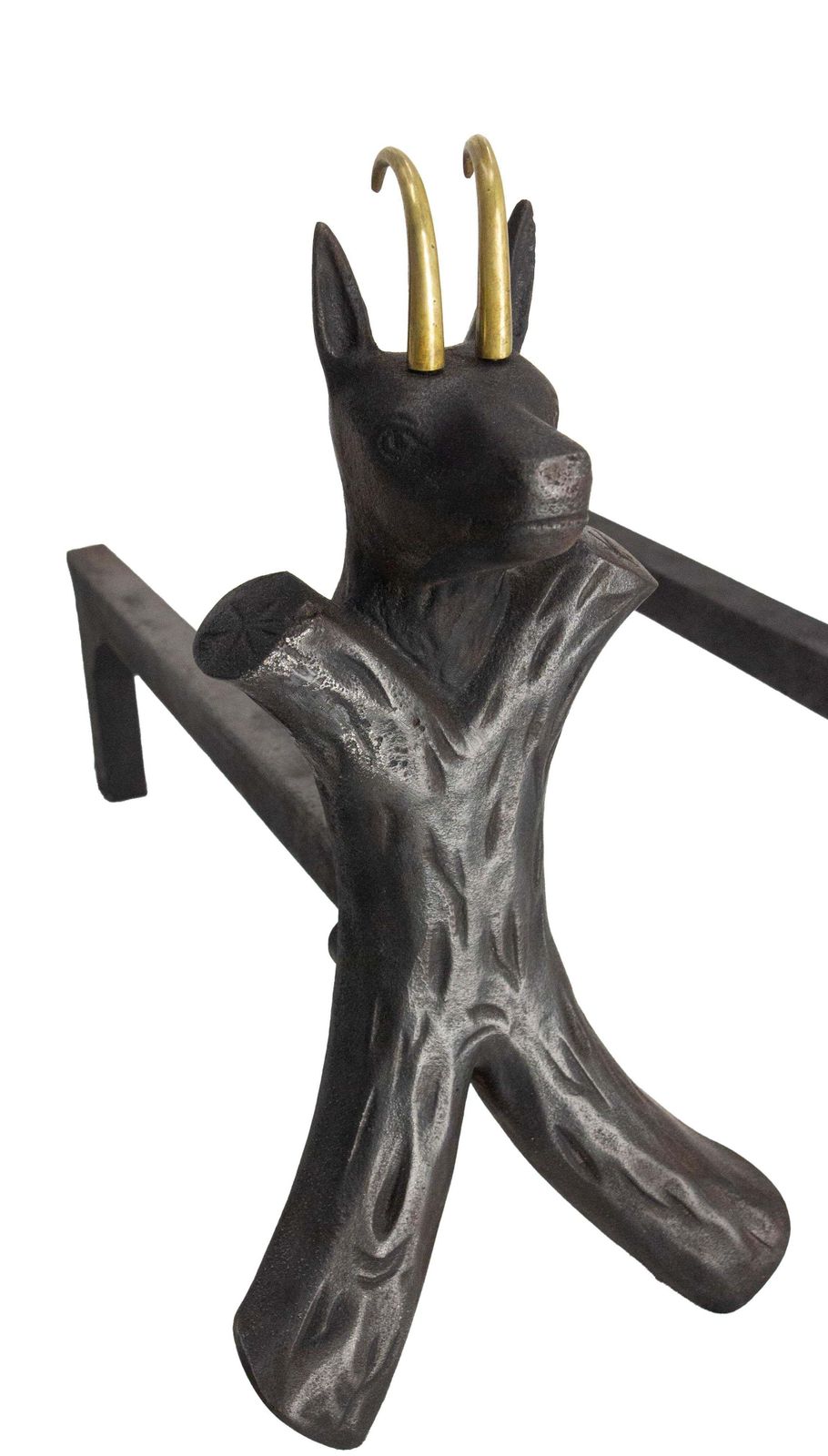Pair Fireplace Andirons Wrought Iron Firedogs Ibex Inspiration, France, C 1950 photo buy