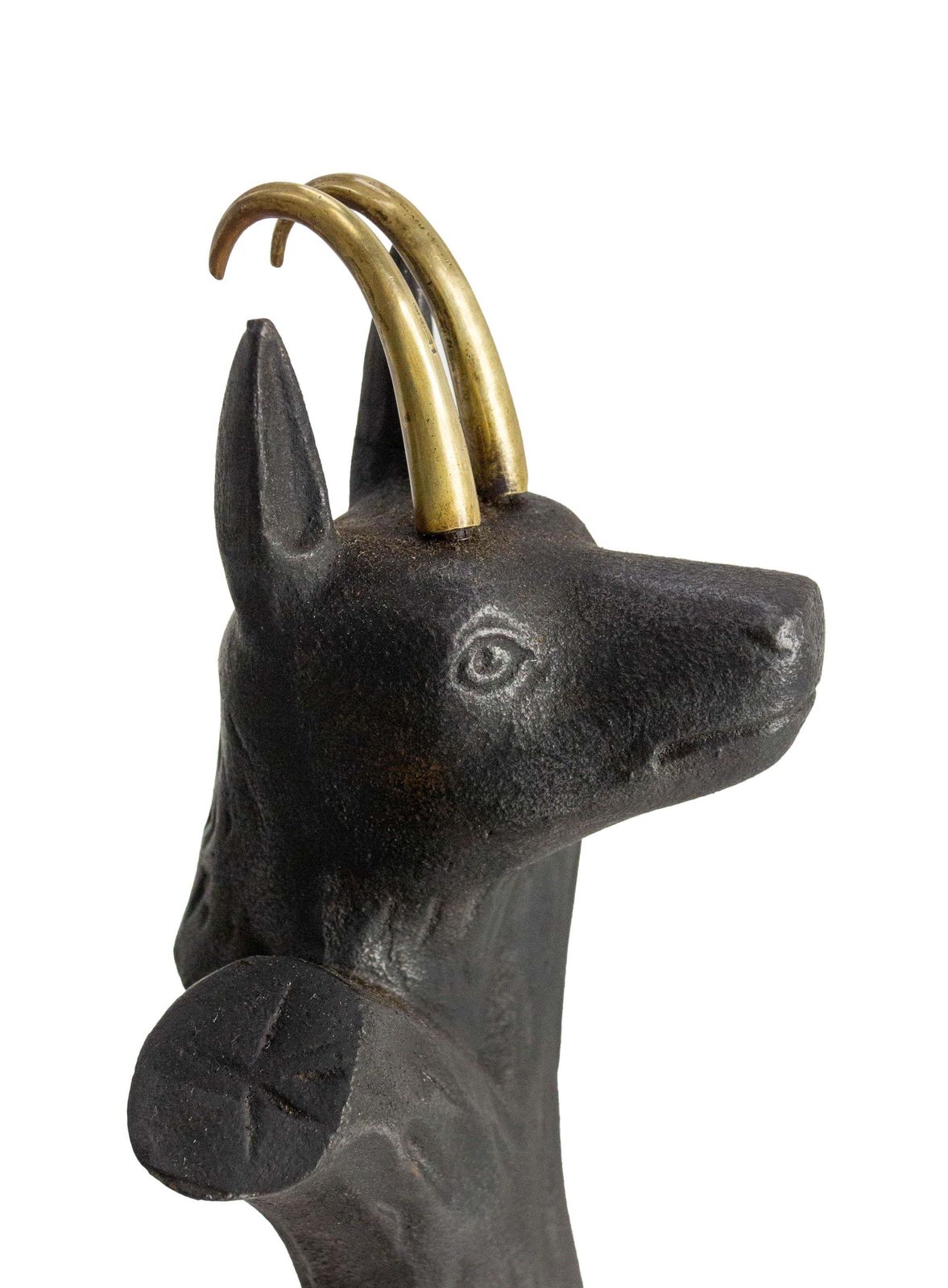 photo for sale Pair Fireplace Andirons Wrought Iron Firedogs Ibex Inspiration, France, C 1950