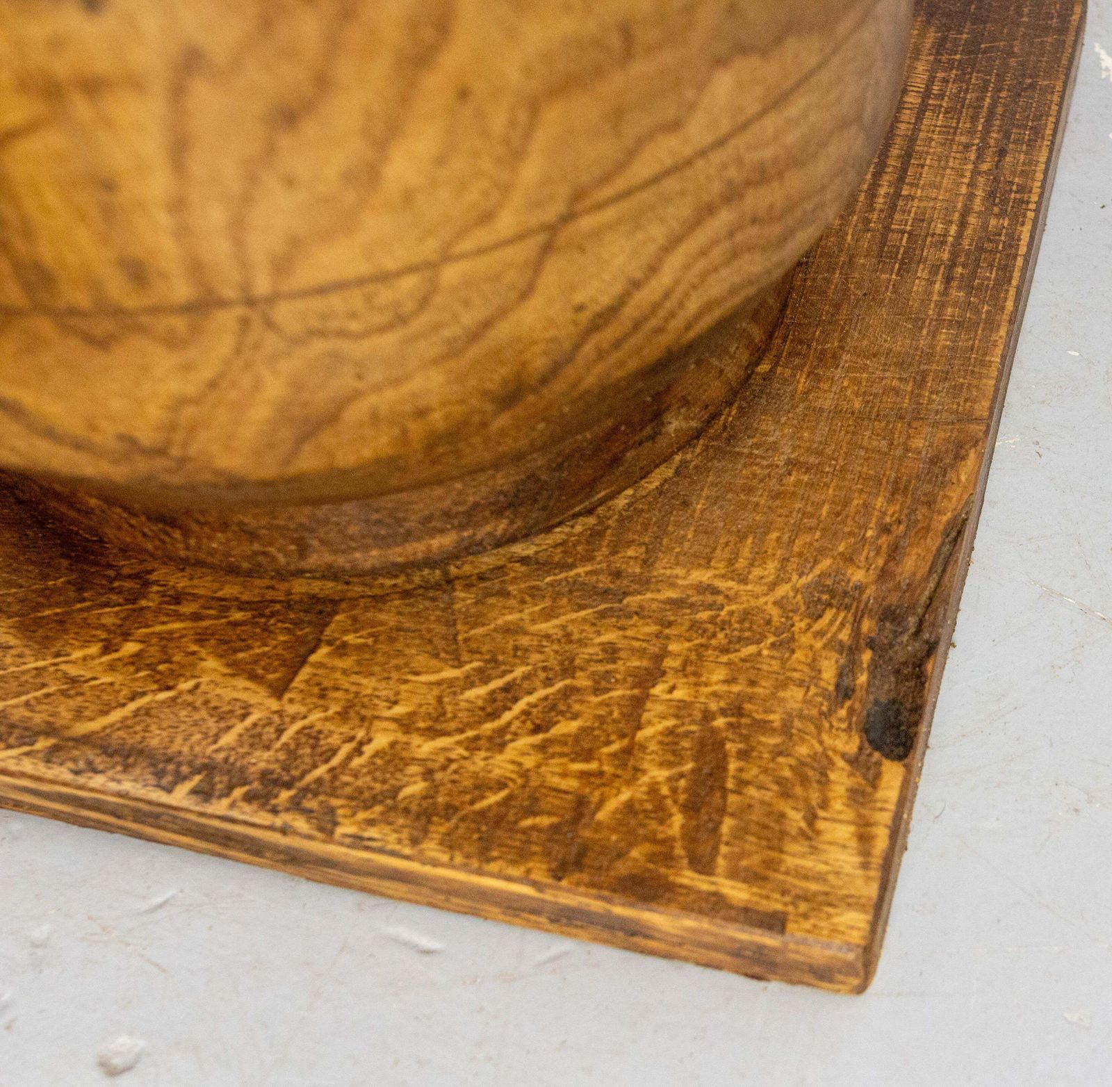 Furniture French Brutalist Side Table Elm Wood Hubs Pedestal, Circa 1940 photo
