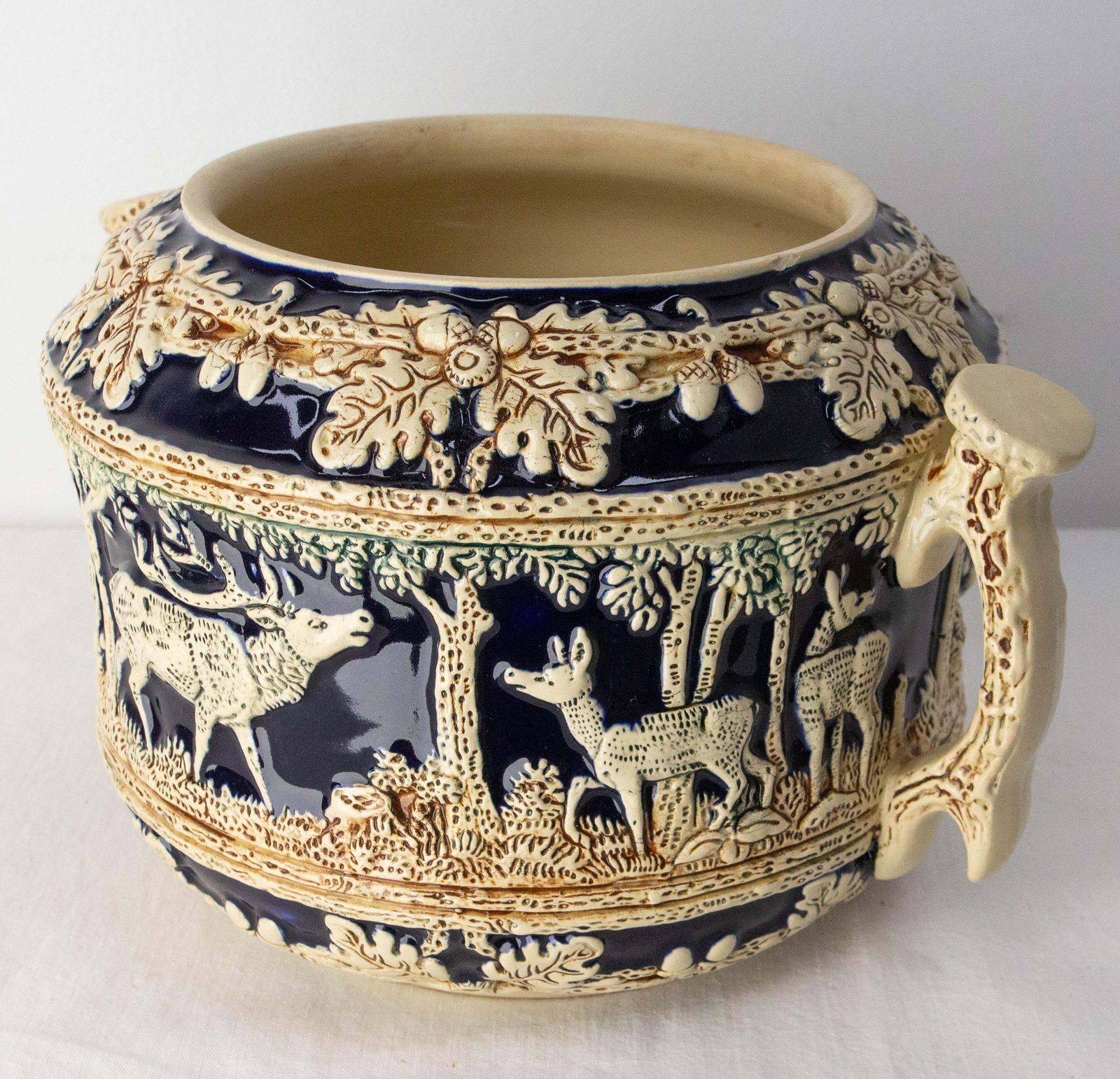 German Scharzwald Art Nouveau Stoneware Centerpiece Hunt Scenes, Circa 1900 photo vinterior