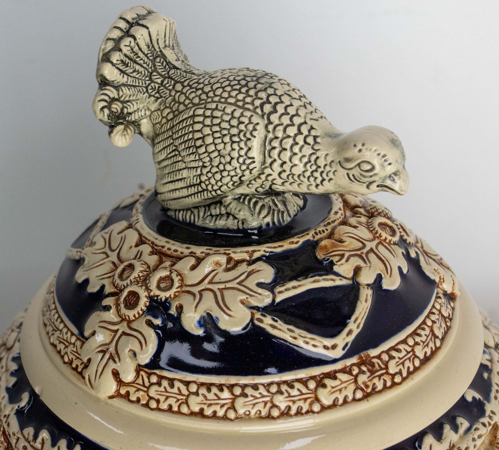 photo vinterior German Scharzwald Art Nouveau Stoneware Centerpiece Hunt Scenes, Circa 1900