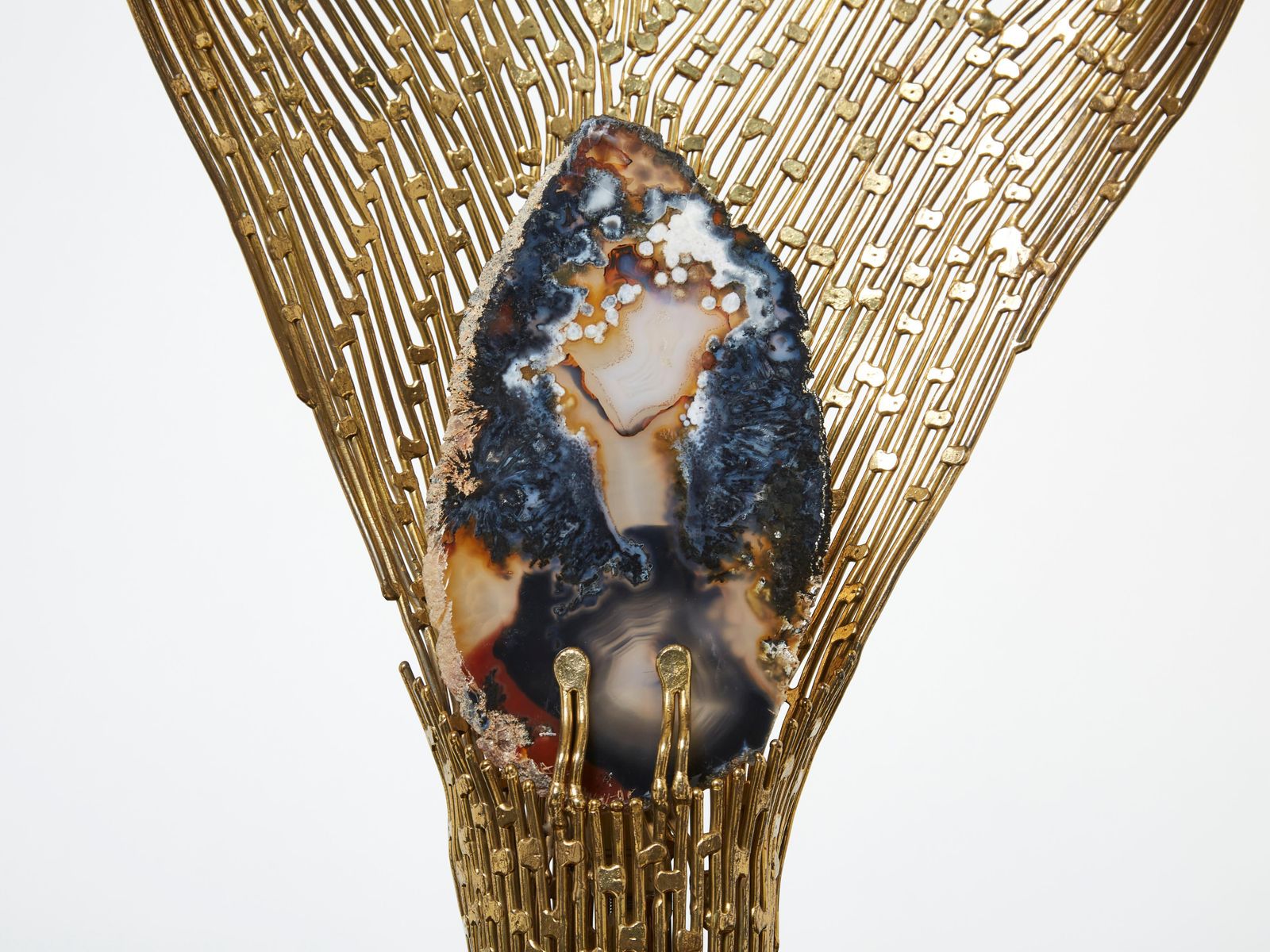 Lampe de table Henri Fernandez en laiton et agate Nefertiti, années 1970 photo Luminaires