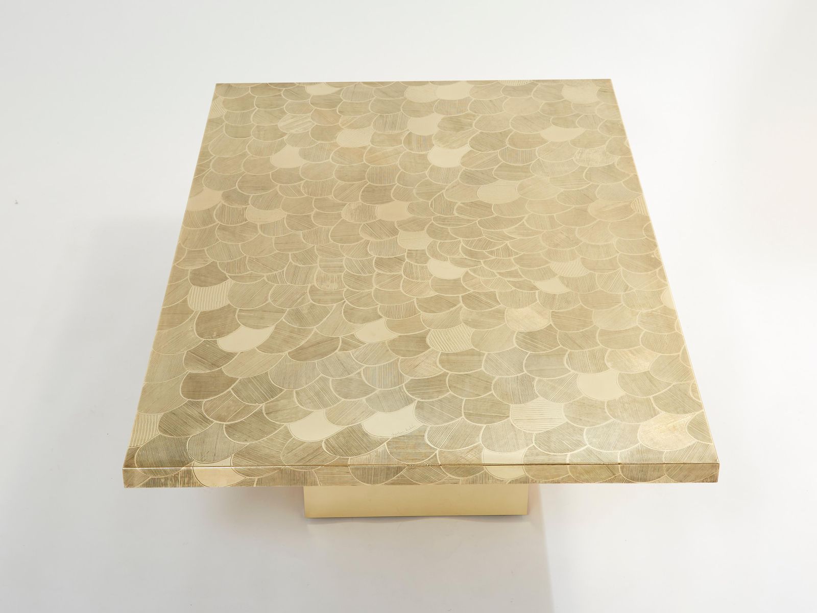 photo for sale Christian Krekels Signed Belgian Etched Brass Coffee Table 1970