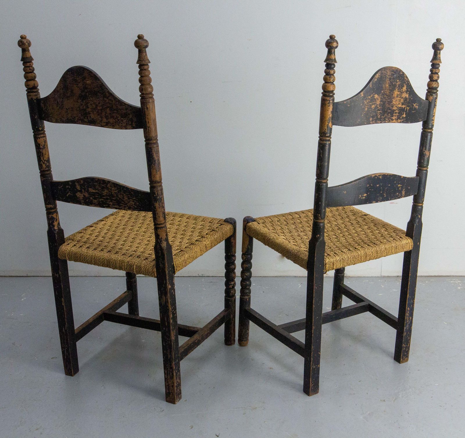 Two French Hand Painted Side Chairs Rush Seats Country Style, 19th Century photo 1083.0