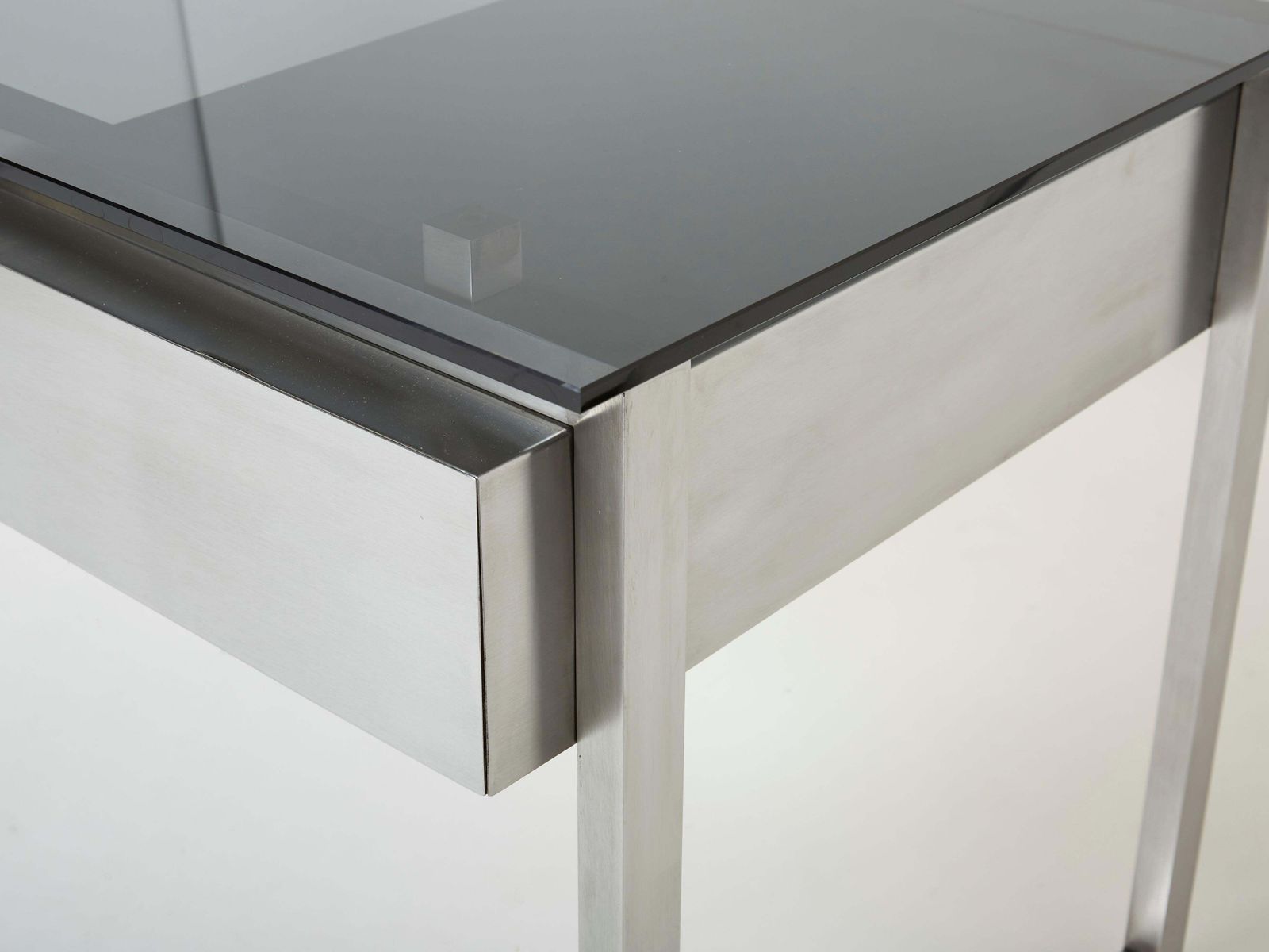 photo for sale Desk Table Patrice Maffei For Kappa Brushed Steel Smoked Glass 1970