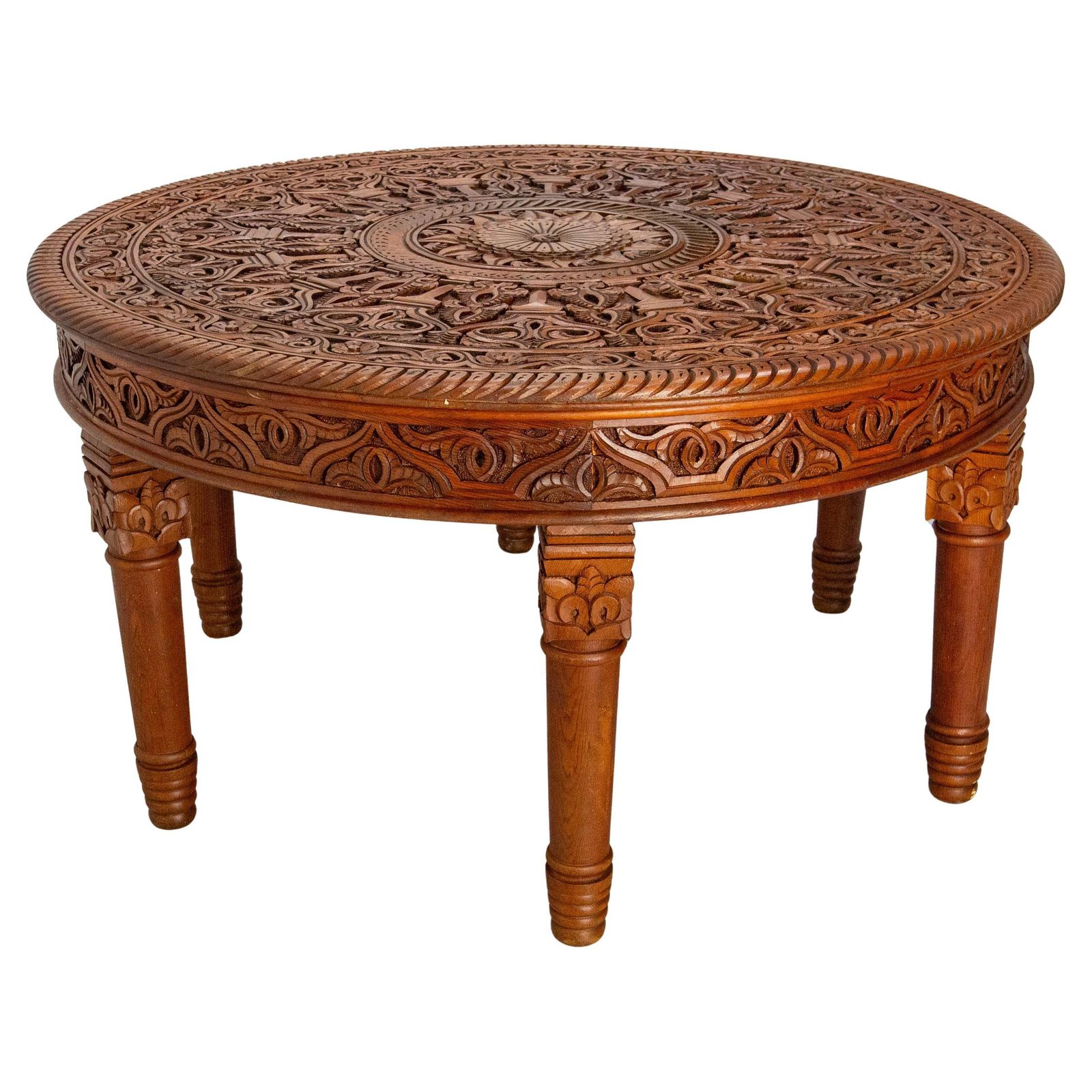 Moroccan Central Or Coffee Atlas Cedar Table Hand Carved 20th Mid Century