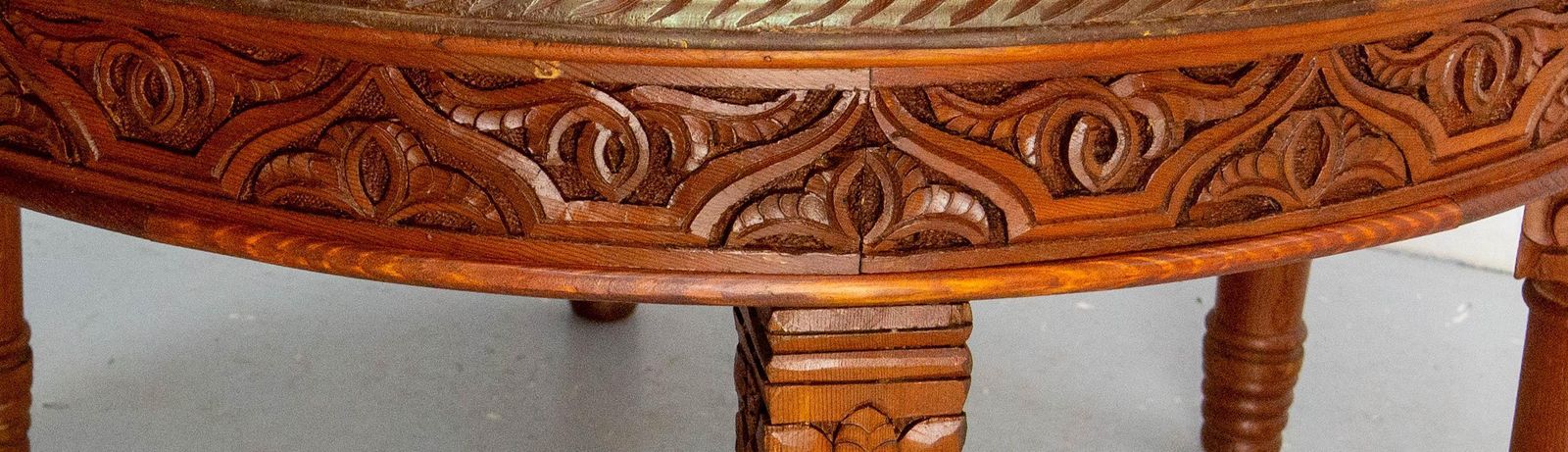 photo vintage Moroccan Central Or Coffee Atlas Cedar Table Hand Carved 20th Mid Century