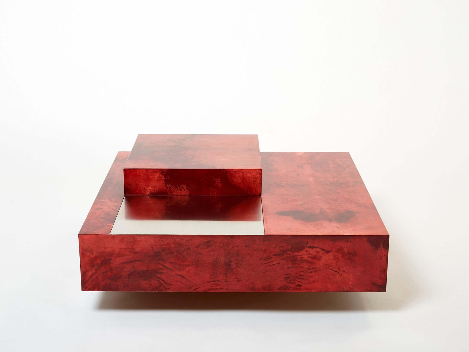 Table basse Aldo Tura en parchemin de chèvre rouge et acier, 1960 photo furniture