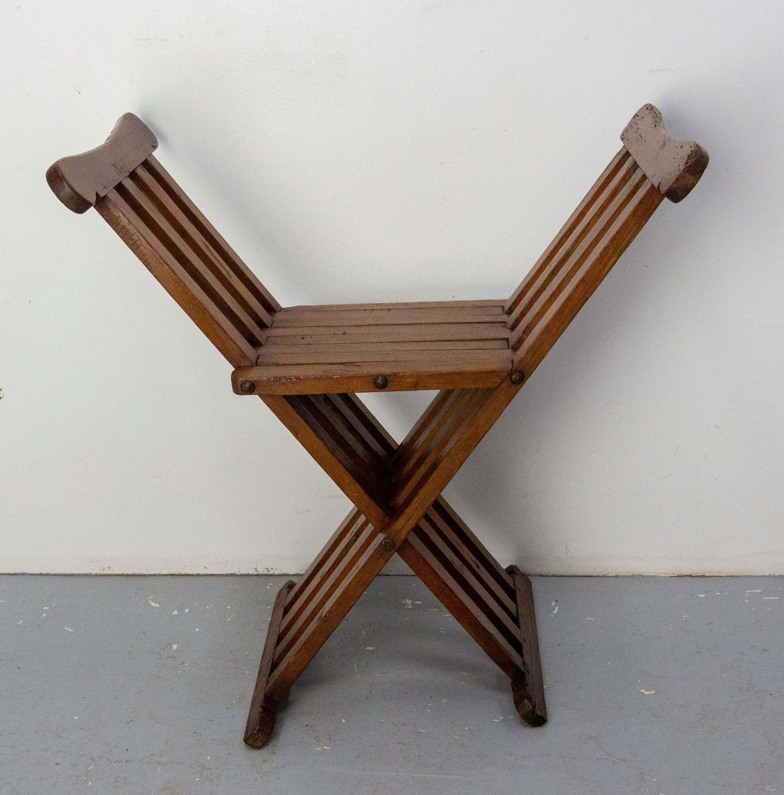 French Pine Curule Or Dagobert Foldable Armchair, French, Circa 1960 photo for sale