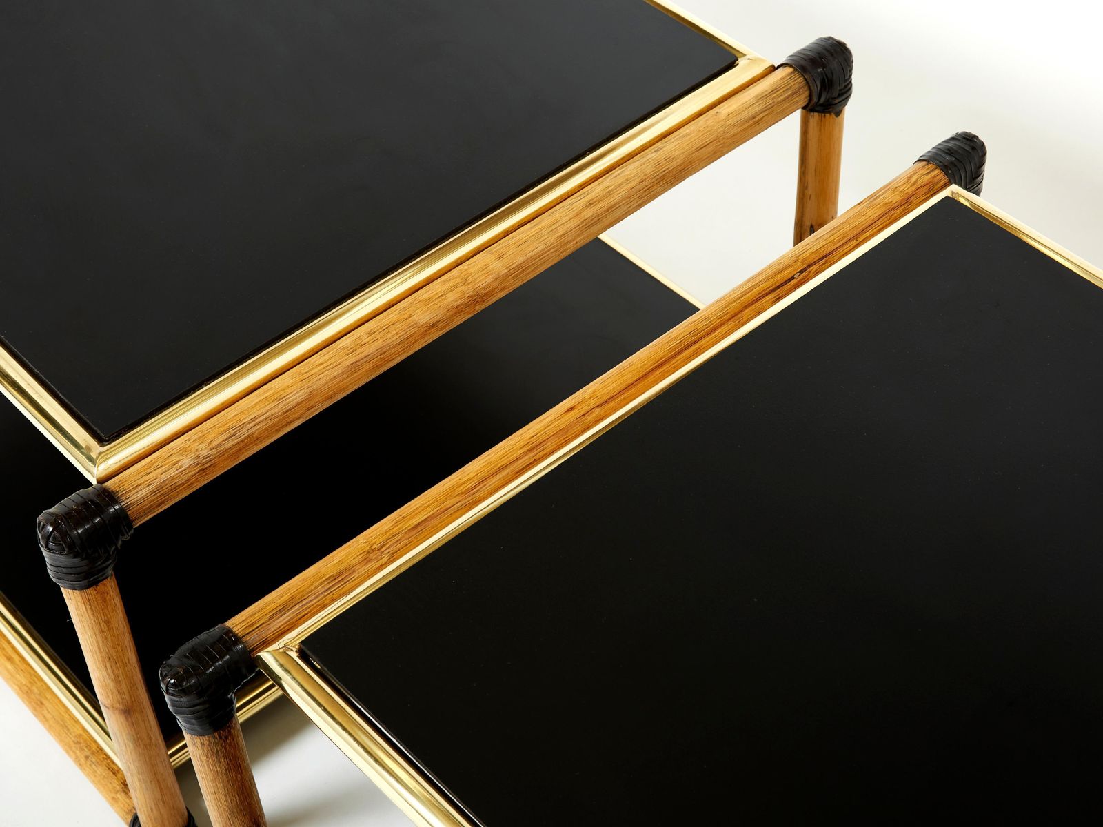 Pair Of Italian Alberto Smania Bamboo Brass Black Wood Side Tables 1970s photo 7462.0