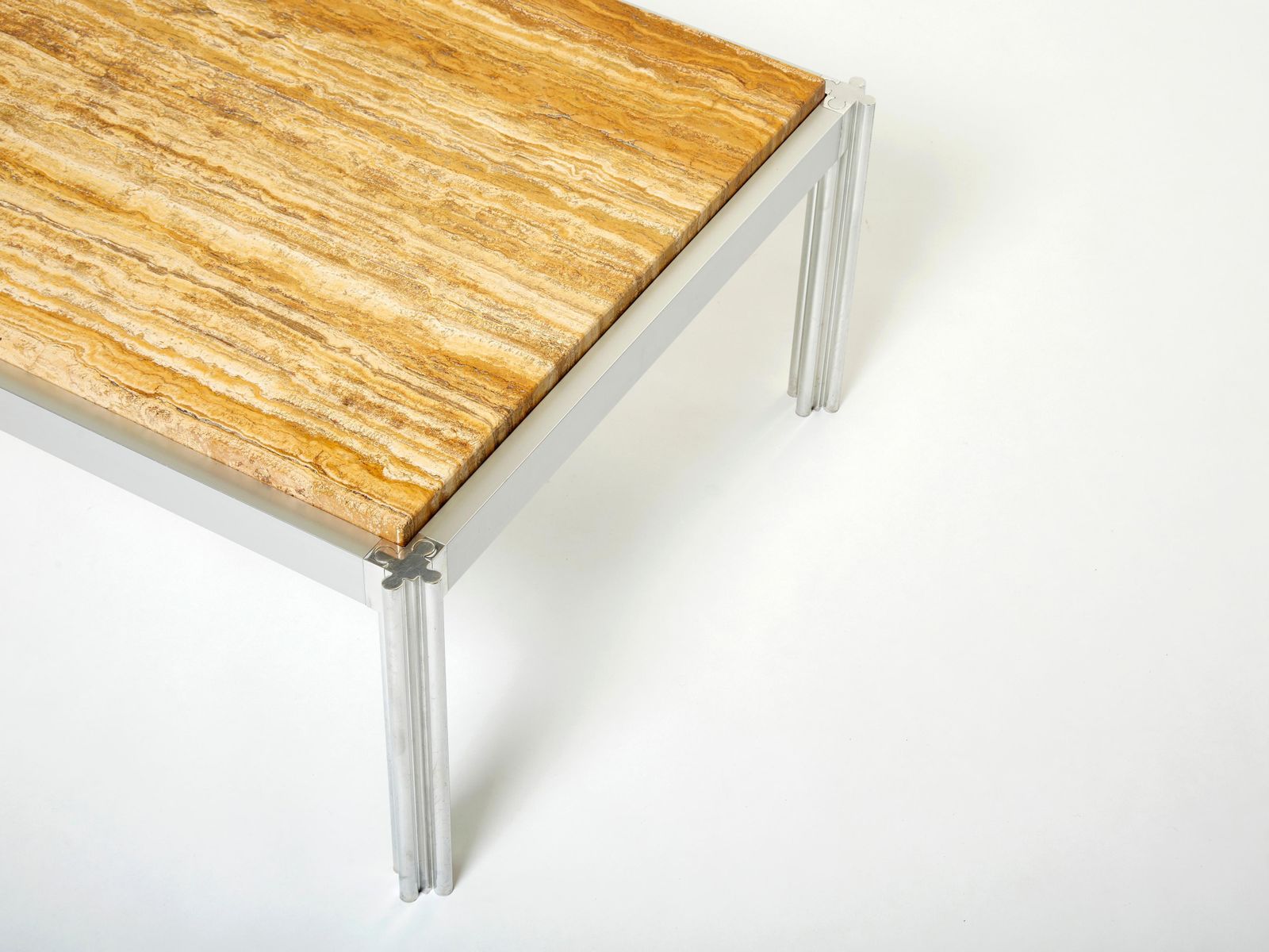 Chrome Aluminium Yellow Travertine George Ciancimino Coffee Table 1975 photo vintage