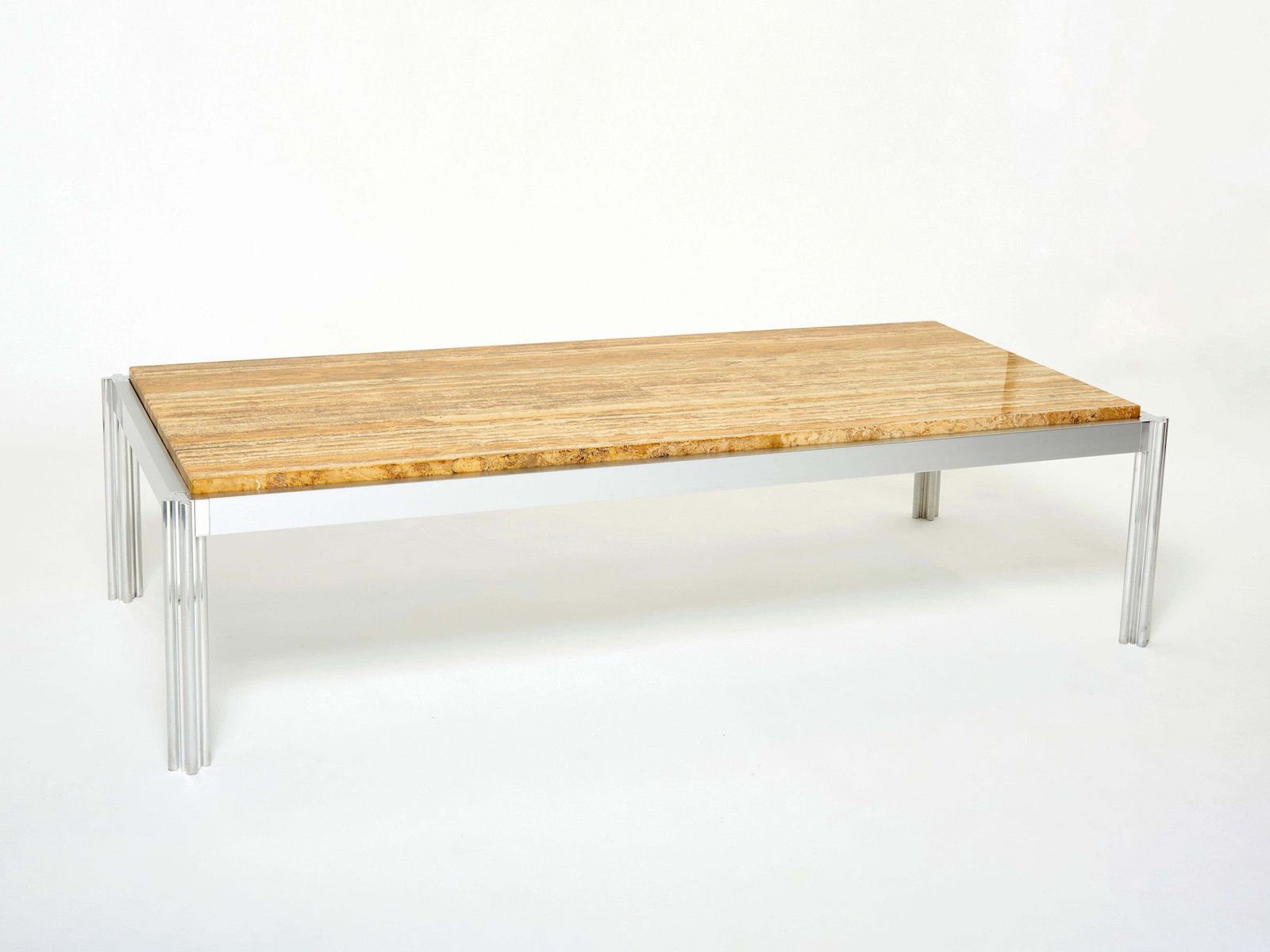 photo buy Chrome Aluminium Yellow Travertine George Ciancimino Coffee Table 1975