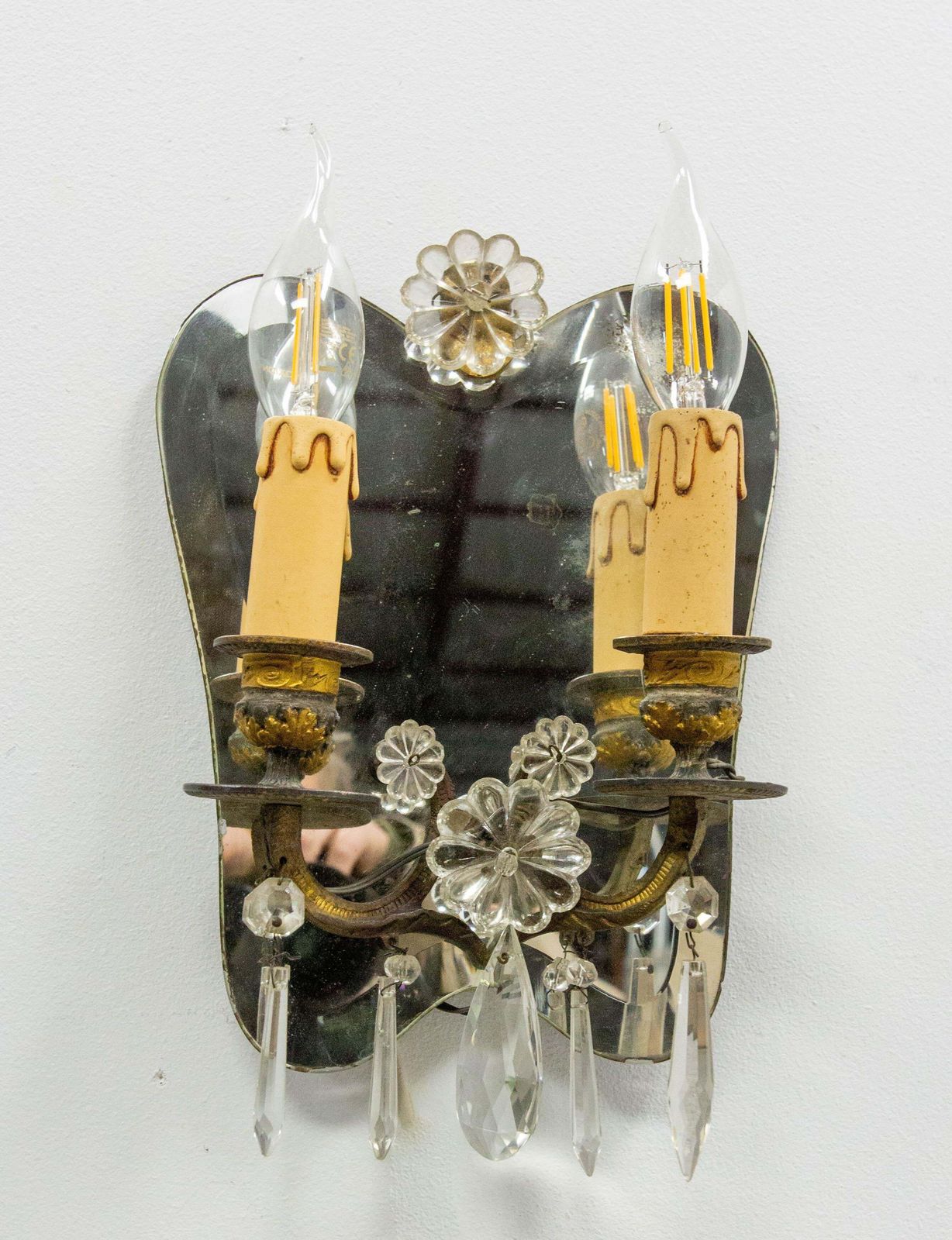 Pair Of Bronze & Mirror Double Sconces From Louis XV Style Circa 1960 photo Lighting