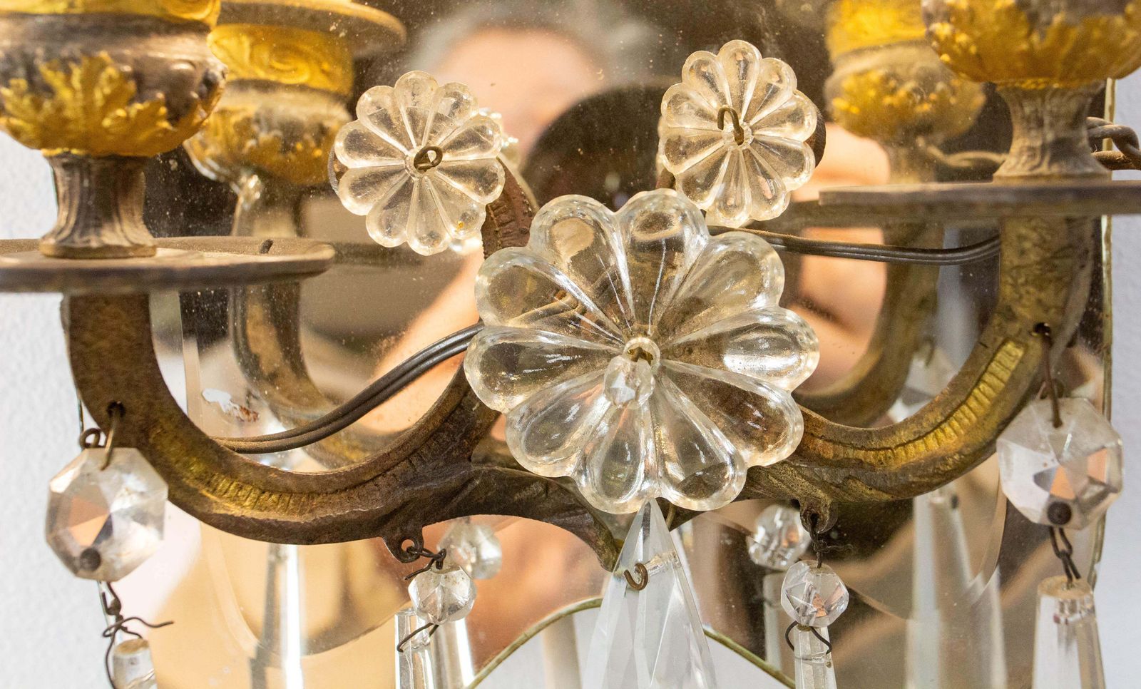 Pair Of Bronze & Mirror Double Sconces From Louis XV Style Circa 1960 photo vinterior