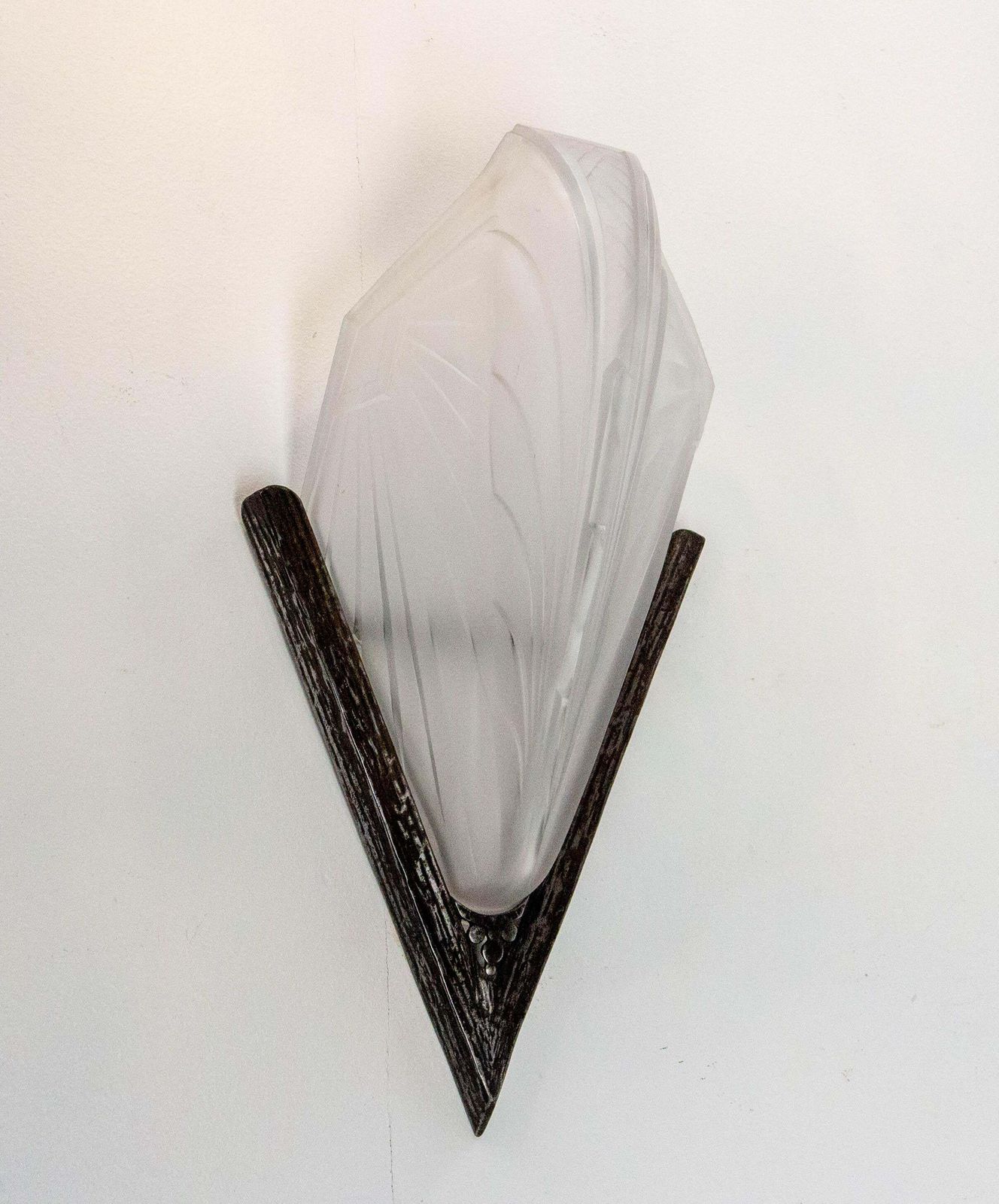 Wall Sconce Art Deco Frozen Iron & Glass Signed Ejg (J Gauthier) C. 1930  French photo 434.0