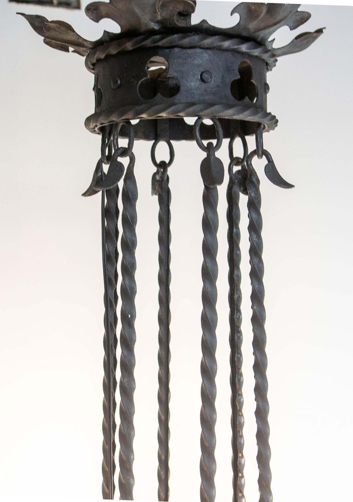 photo furniture French Gloves & Crests Chandelier Ceiling Pendant Lustre Wrought Iron C 1900
