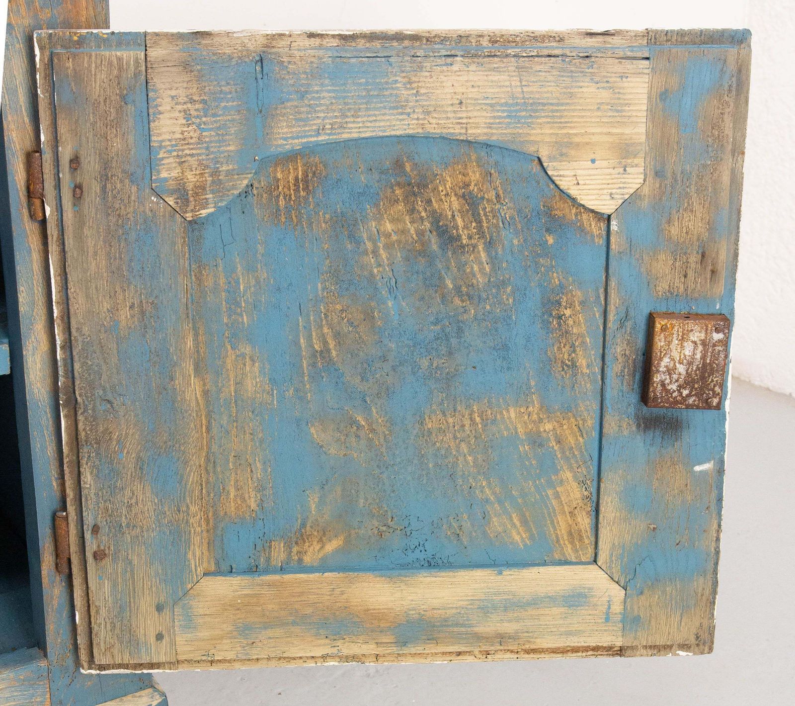 photo for sale French Antique Oak & Iron Low Buffet Blue & White Patinated 18th Century