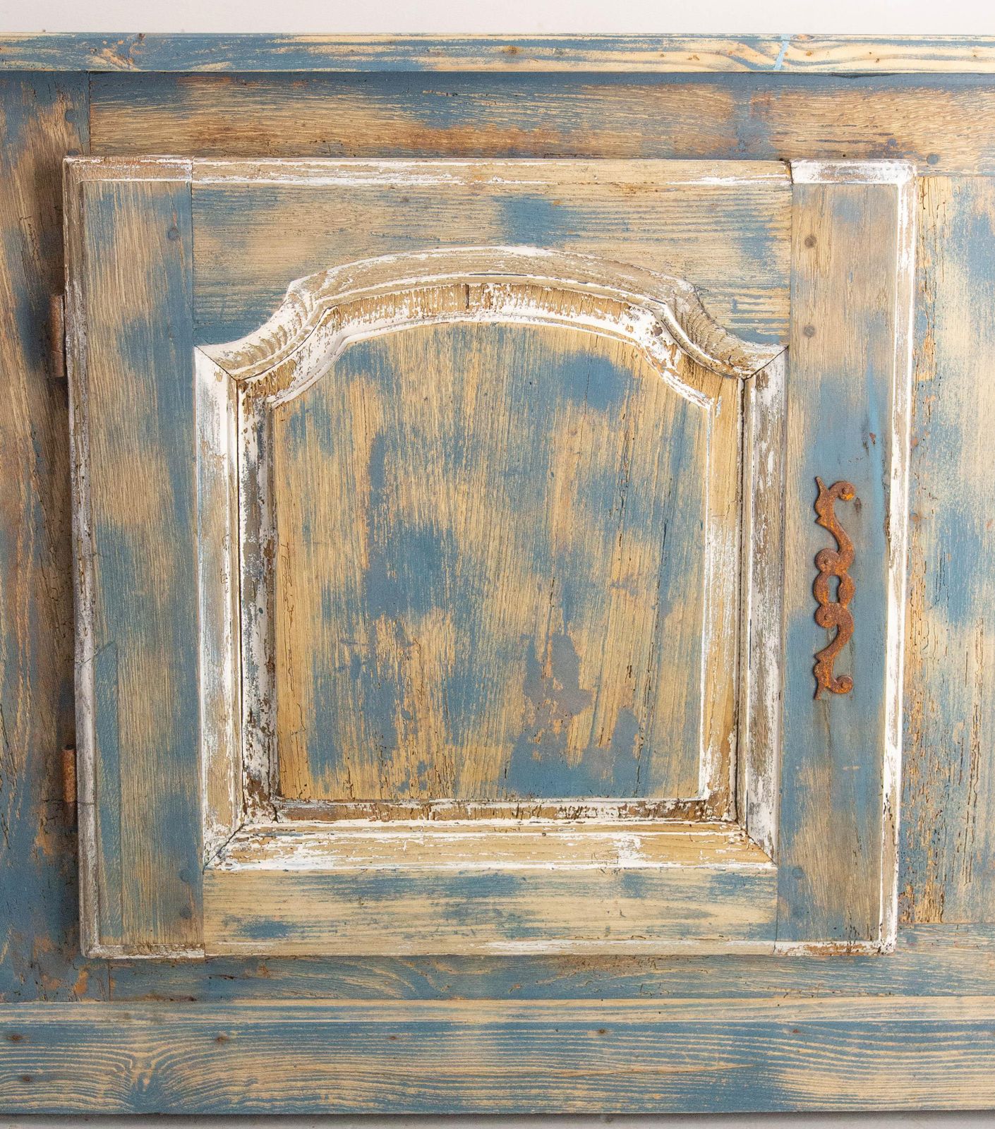 photo buy French Antique Oak & Iron Low Buffet Blue & White Patinated 18th Century