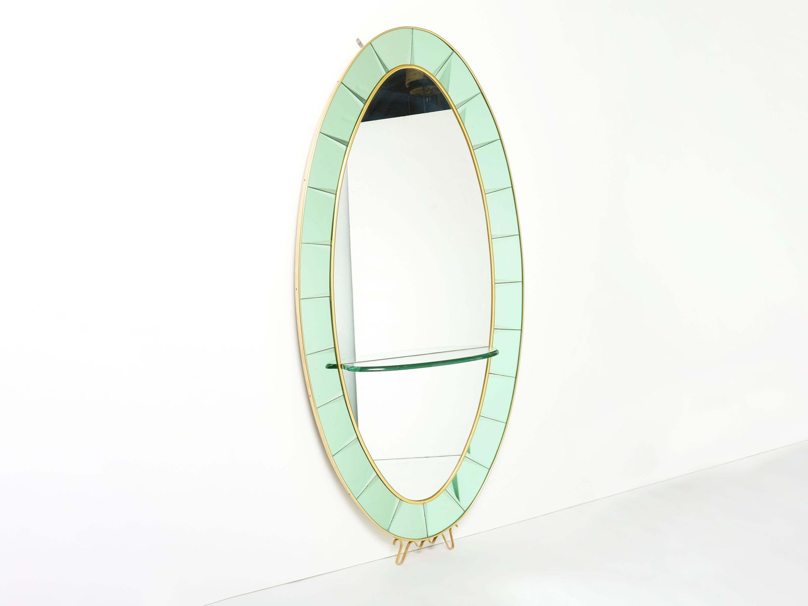 Miroir ovale Cristal Arte en cristal vert et laiton, années 1950 photo vinterior