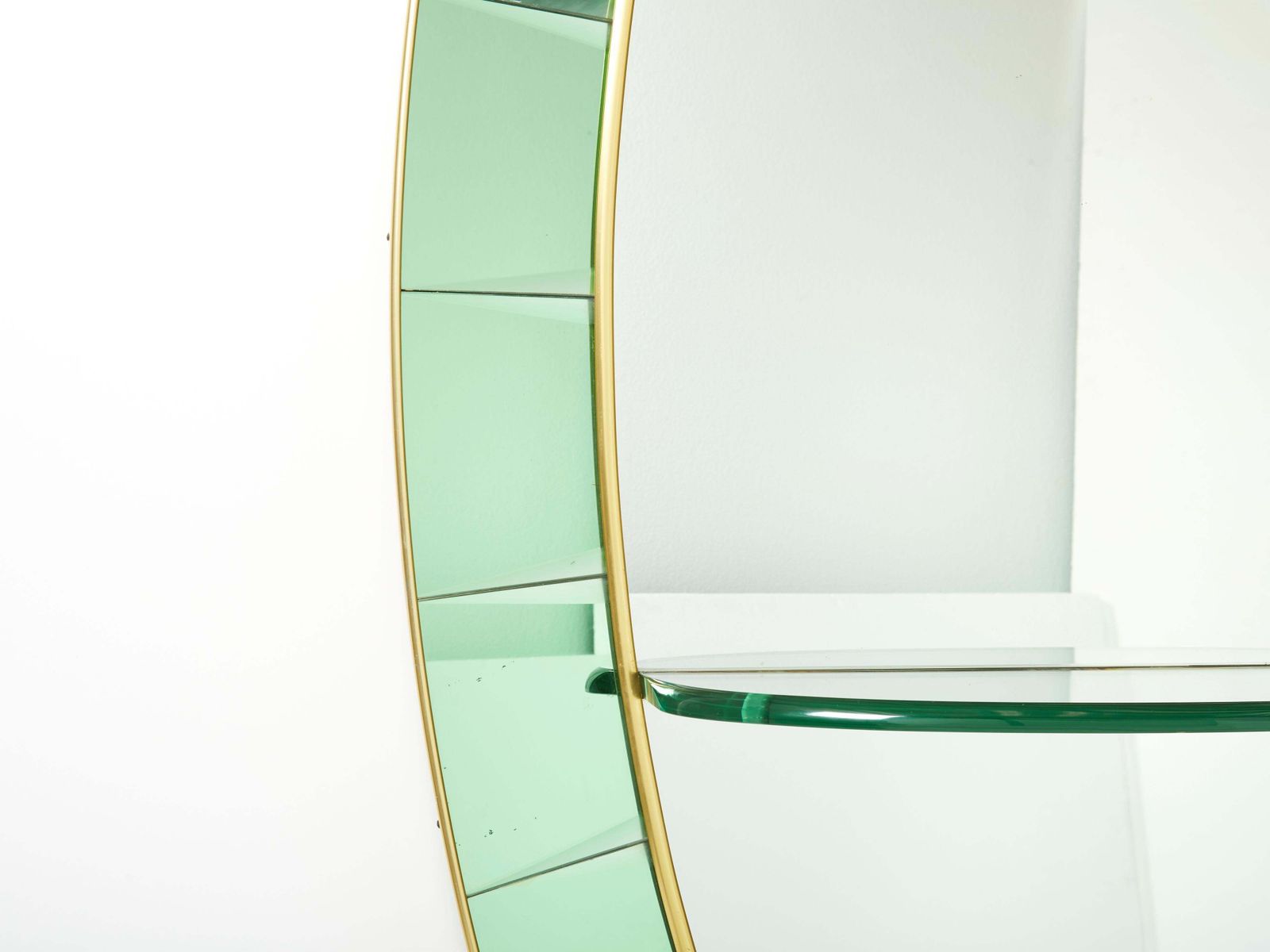 photo furniture Cristal Arte Oval Shaped Italian Brass Green Crystal Mirror, 1950s