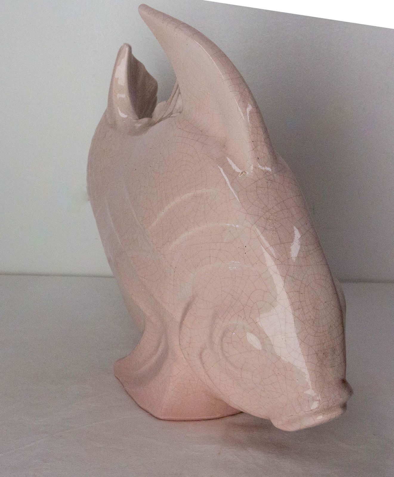 French Lejan Art Deco Crackle Glaze Pink Ceramic Koi Carpe Orchies Circa 1920 photo for sale