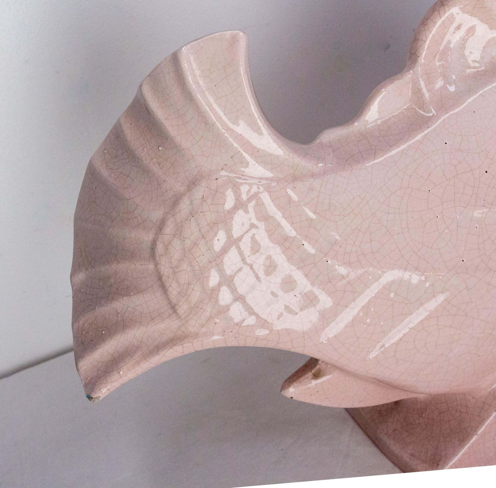 French Lejan Art Deco Crackle Glaze Pink Ceramic Koi Carpe Orchies Circa 1920 photo 563.0