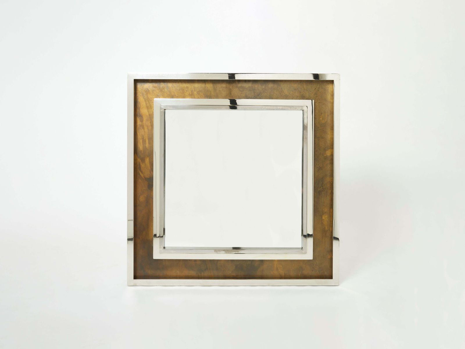 Grand miroir industriel en métal chromé et cuivré Belgo Chrome, années 1970 photo vinterior