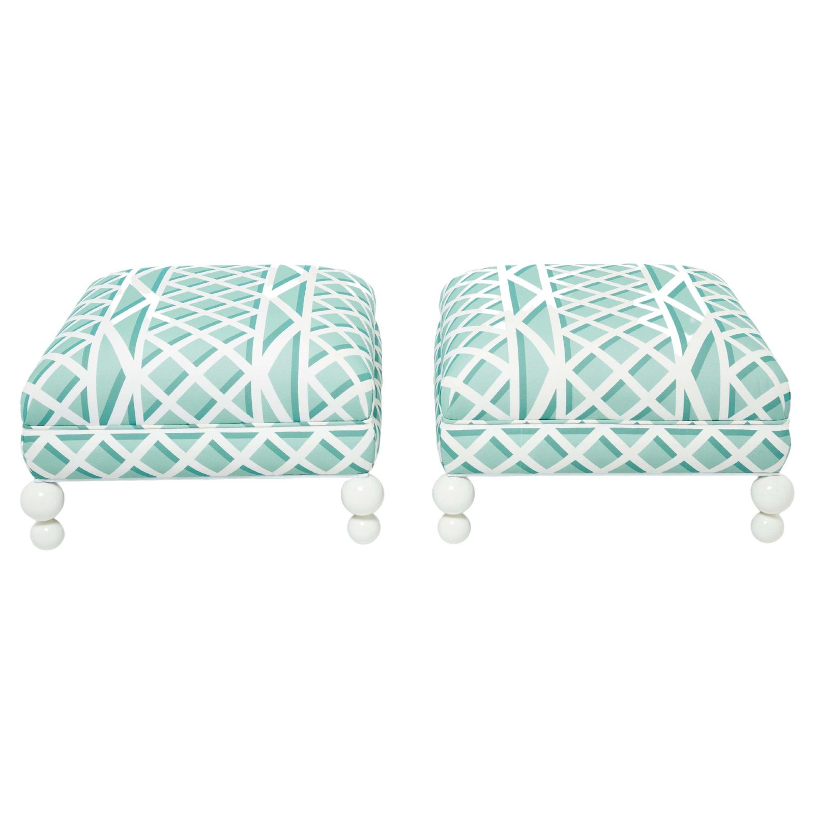 Paire de poufs vintage français d'extérieur retapissés, années 1970