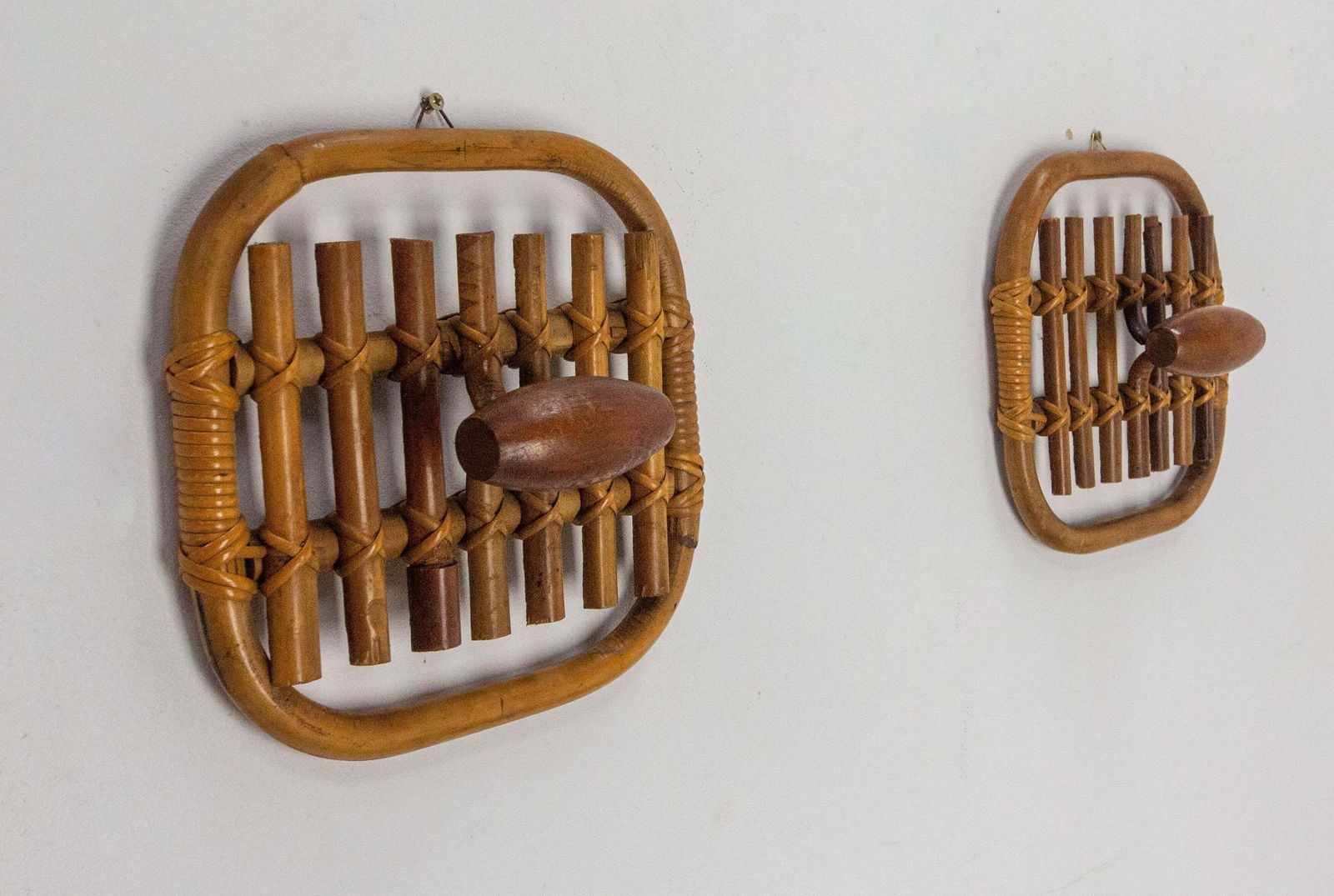 Pair Of Olaf Von Bohr Wall Hooks Rattan Circa 1960 photo 823.0