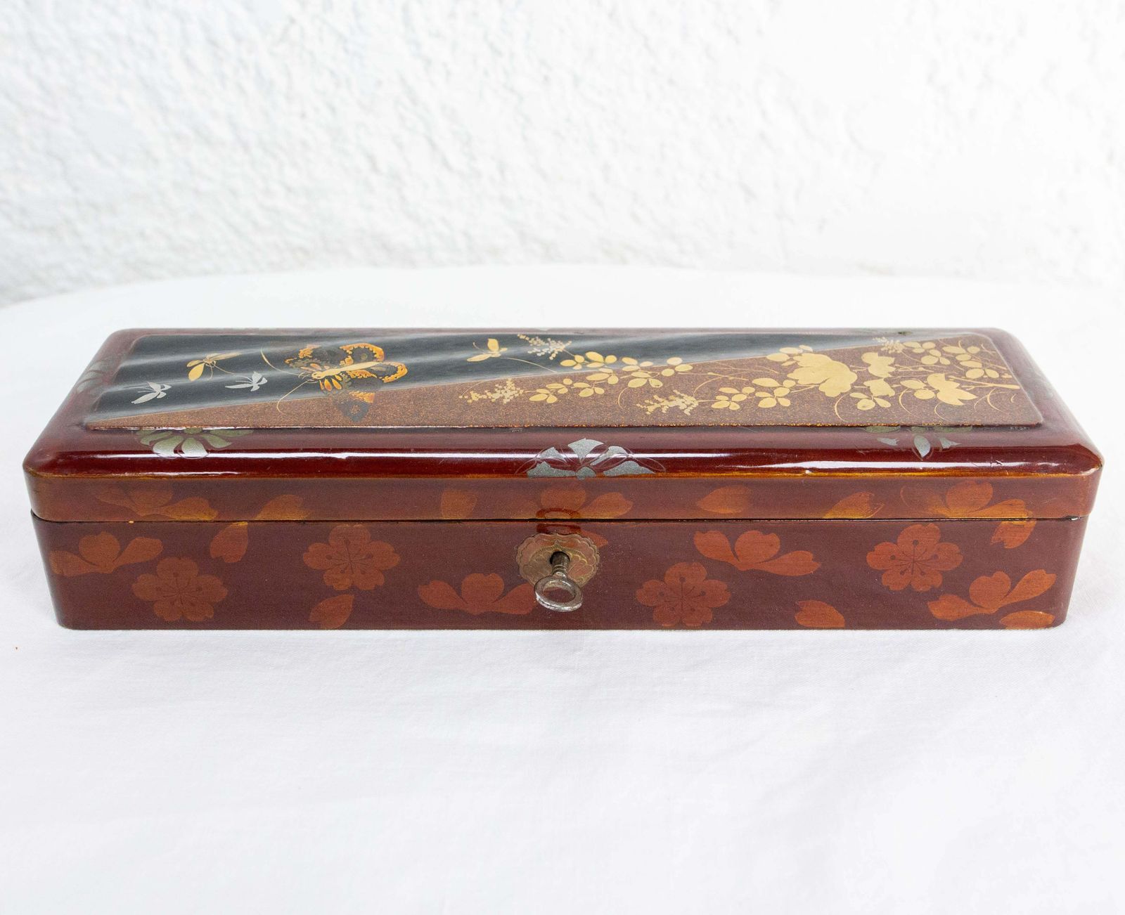 Chinese Style Lacquered Brush Or Pencil Box Painted Butterfly, Circa 1940 photo furniture
