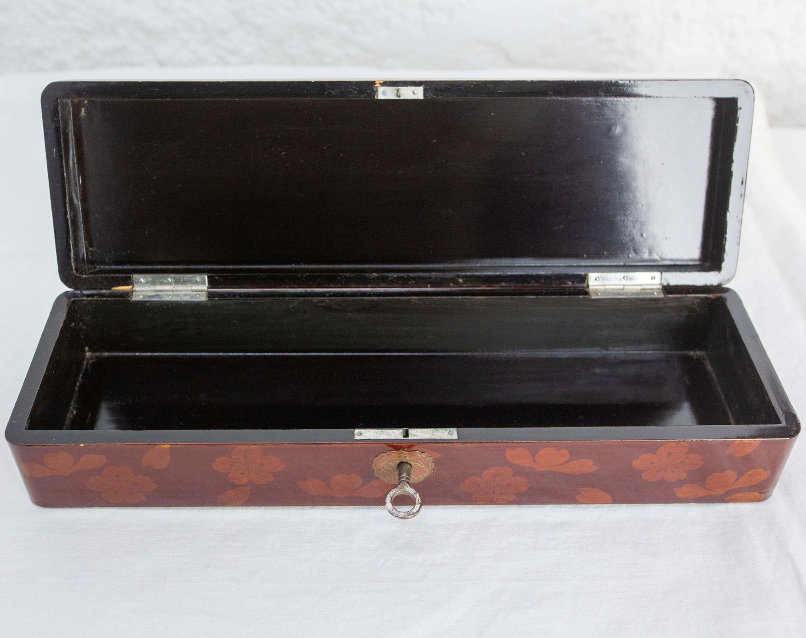 Chinese Style Lacquered Brush Or Pencil Box Painted Butterfly, Circa 1940 photo vintage