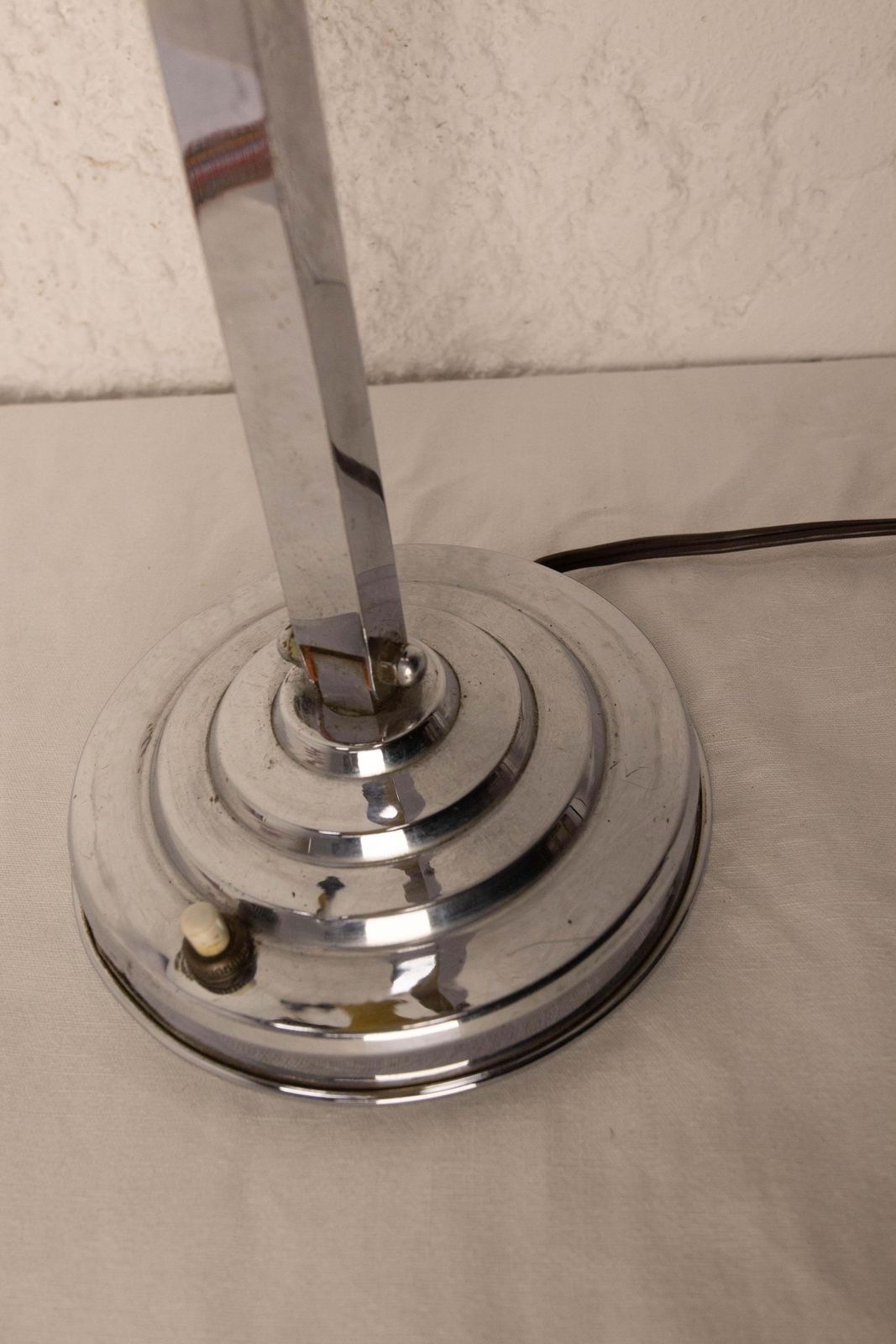 Art Deco Chrome Blue & Yellow Painted Glass Table Lamp, French, Circa 1930 photo vinterior