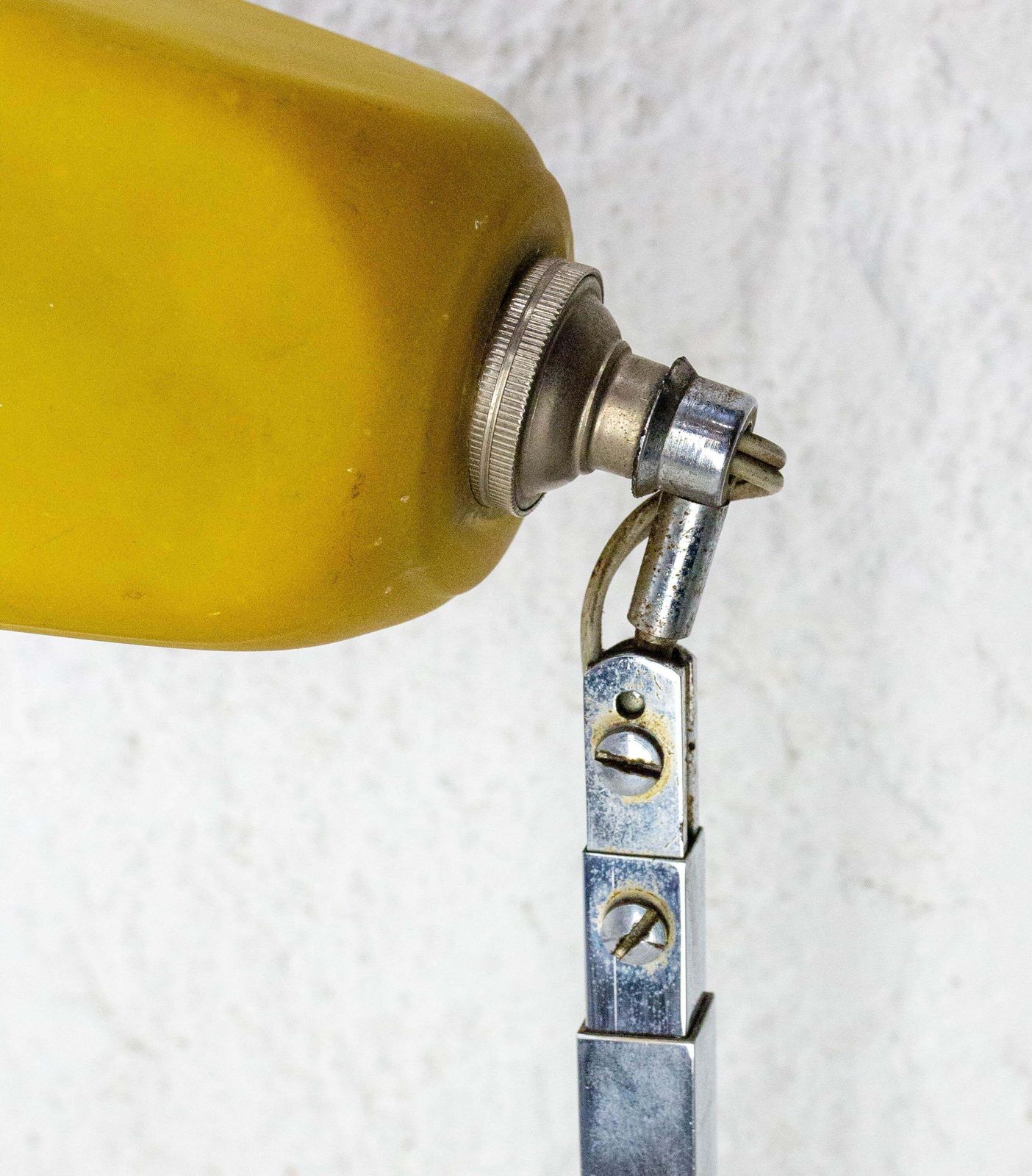 Art Deco Chrome Blue & Yellow Painted Glass Table Lamp, French, Circa 1930 photo vintage