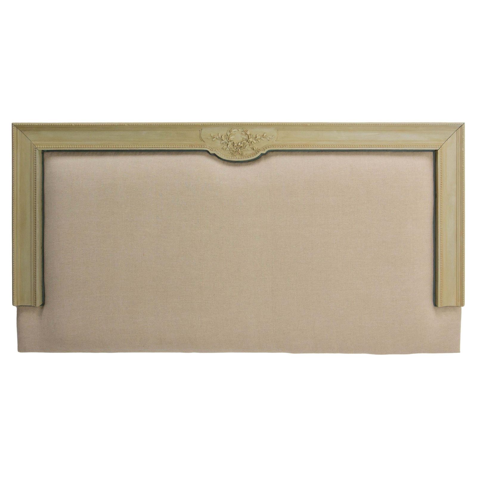 French Louis XVI Style Linen Head Board Made From A  Early 20th Century Wood Bed
