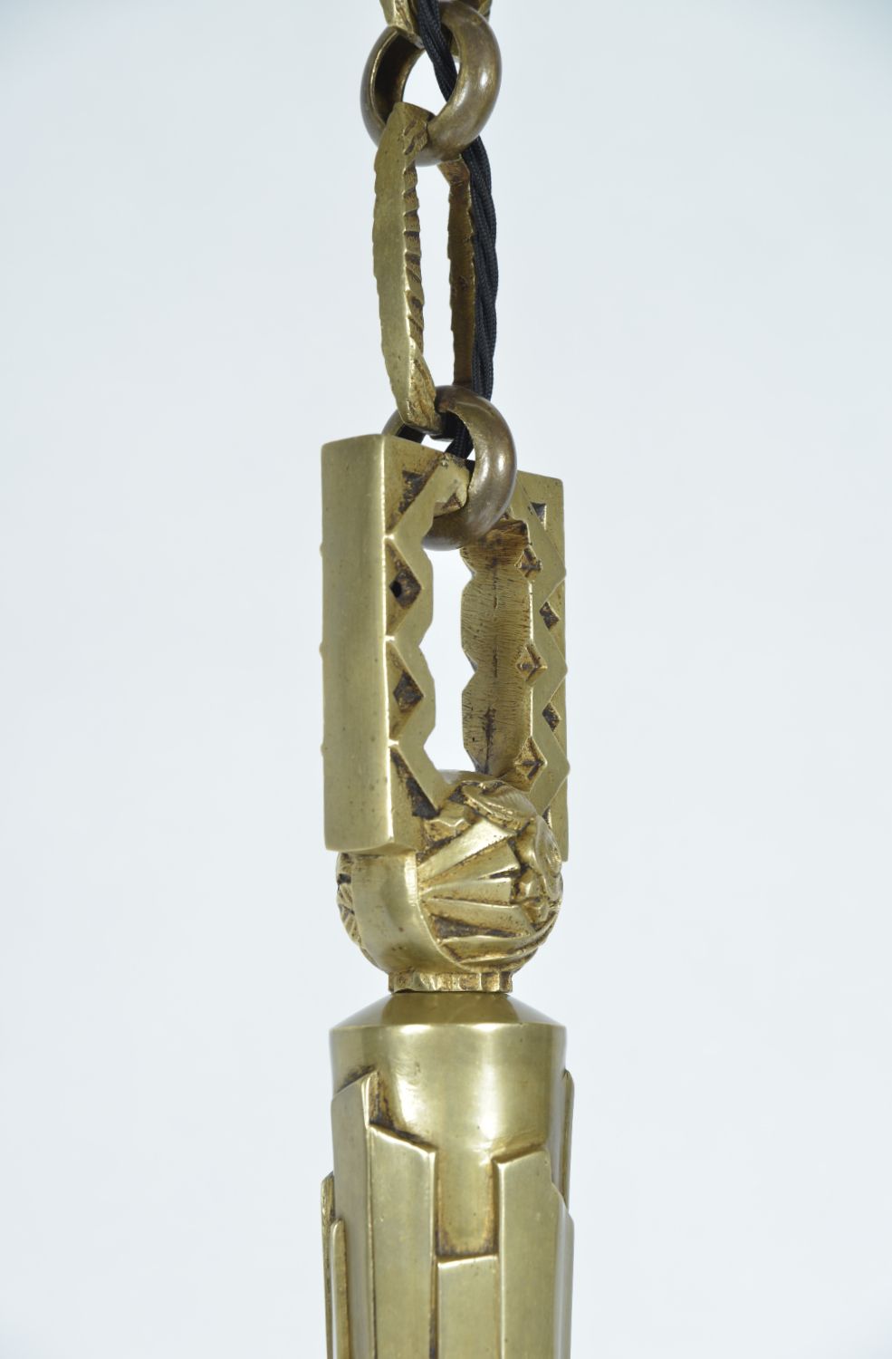 photo buy 1930s French Art Deco Brass Glass Chandelier Hettier & Vincent Freres Hanots