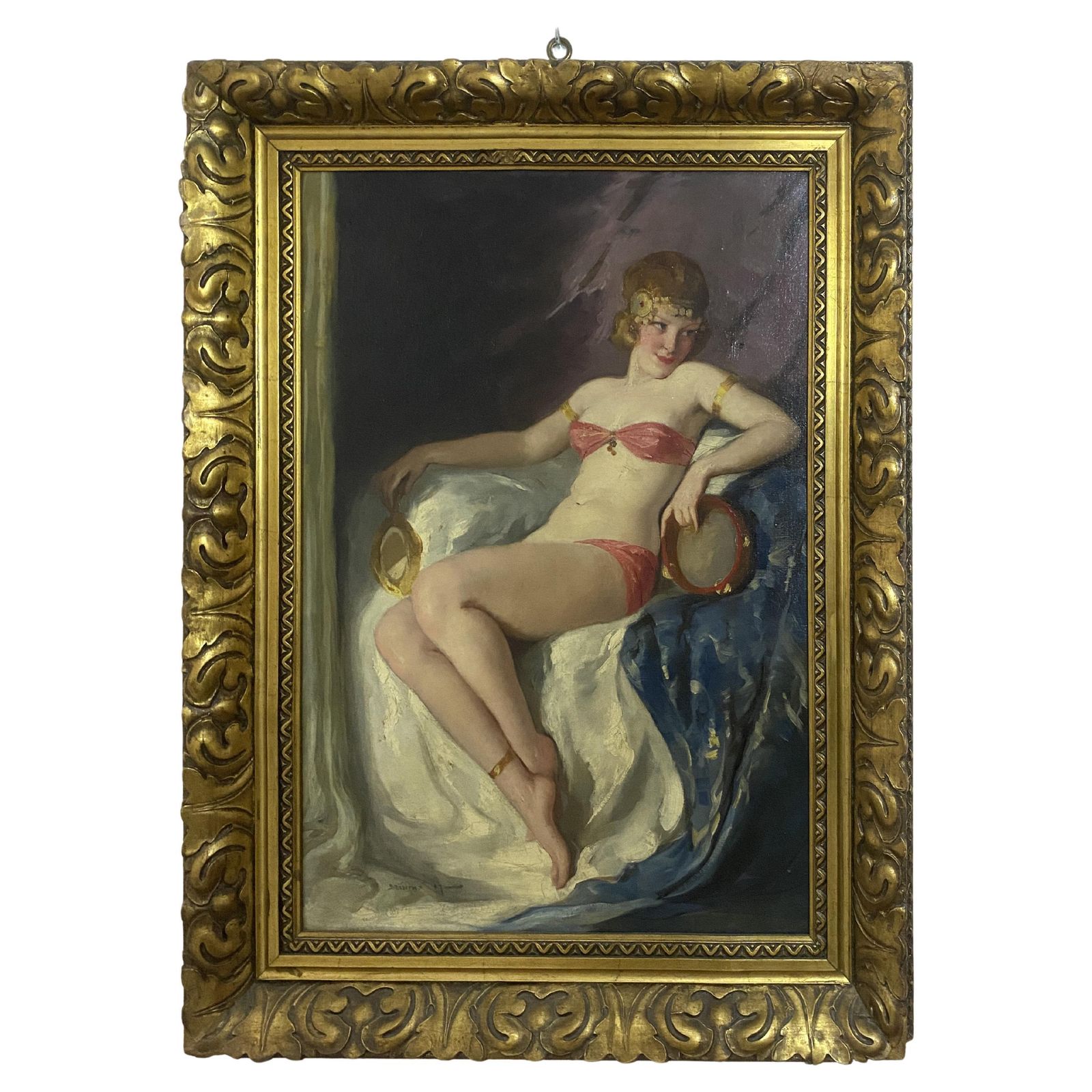 Antico Dipinto A Olio Art Deco "Danzatrice" Firmato Szantho Maria, Ungheria 1940