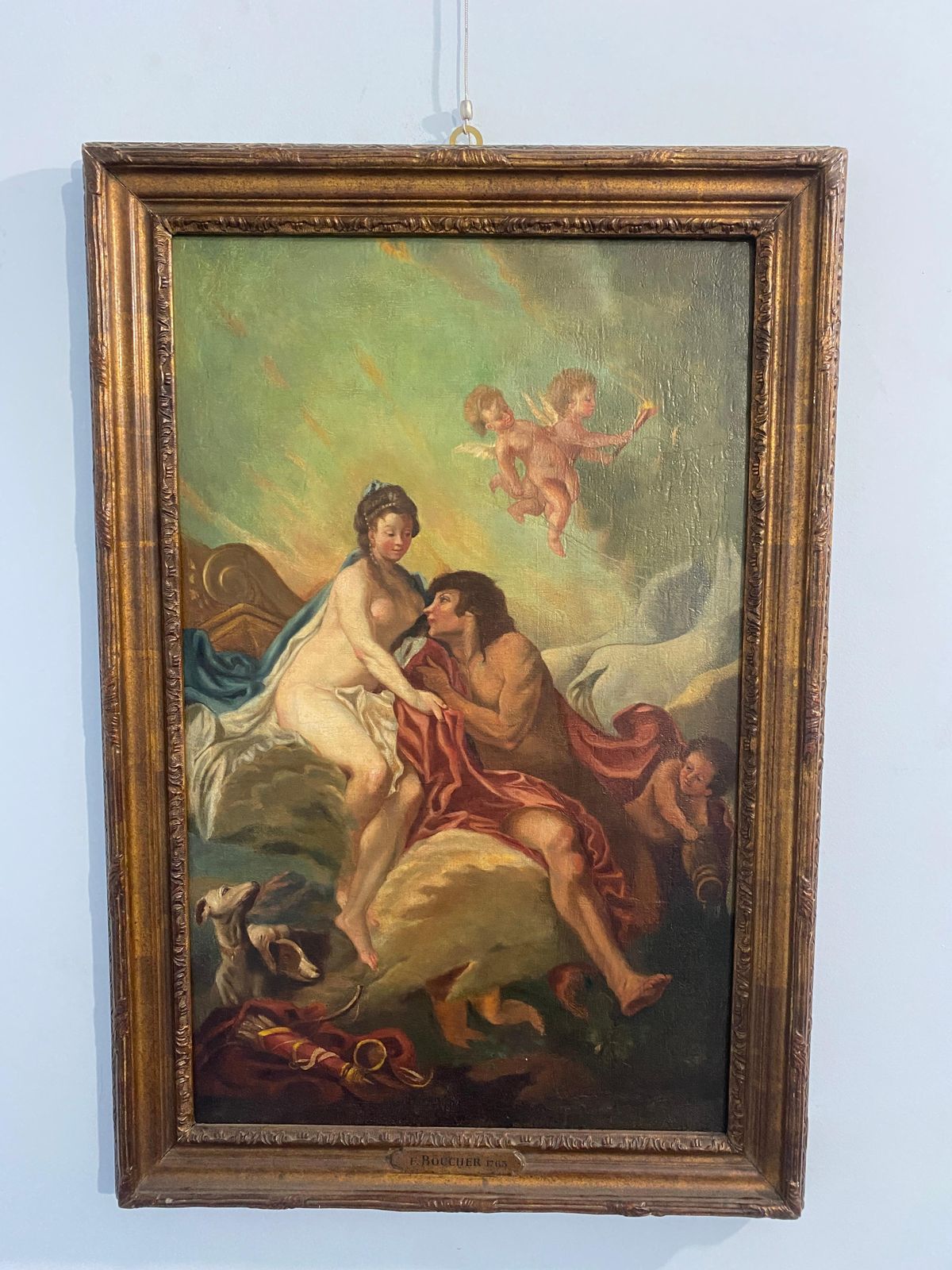 Antico Dipinto A Olio Francese Del Secolo XVII "Nello Stile Di Francois Boucher photo vintage