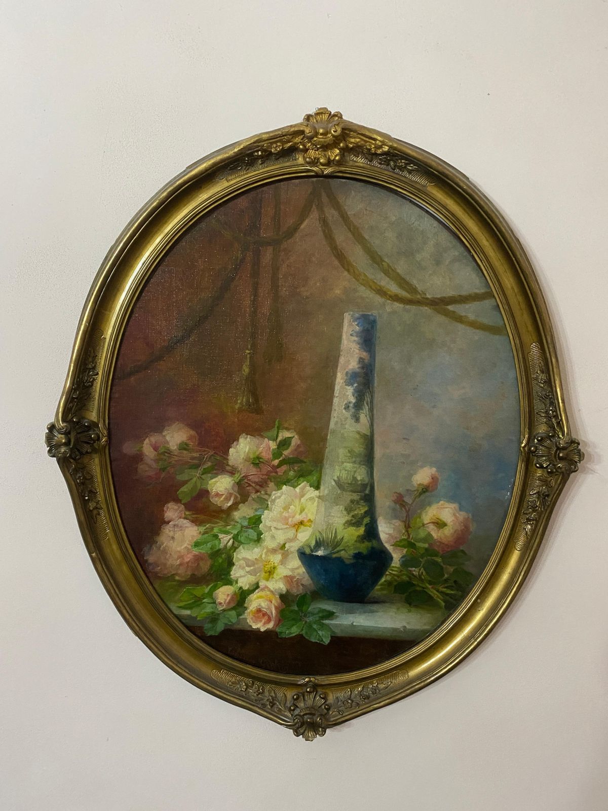Antico Dipinto A Olio "Natura Morta Con Fiori" Firmato Guerin Therese Inizio 900 photo Art