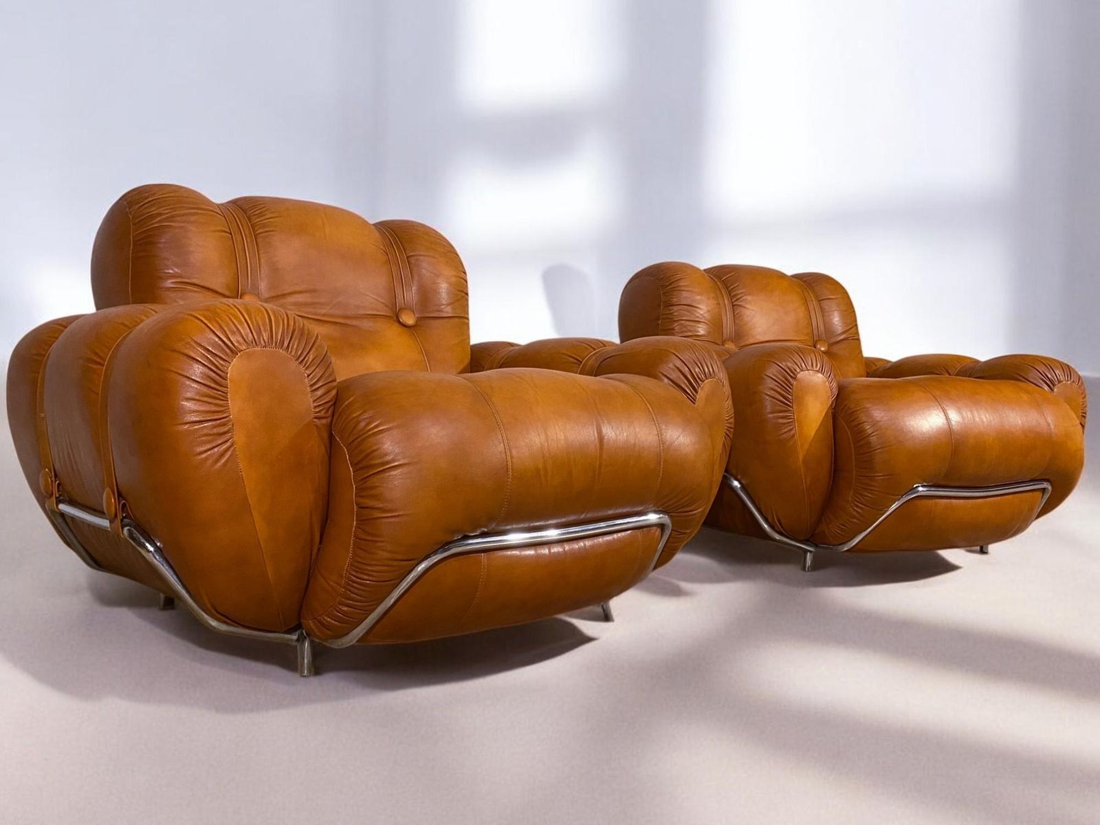 Italian Mid Century Natural Leather Space Age Armchairs, 1970s photo 5285.0