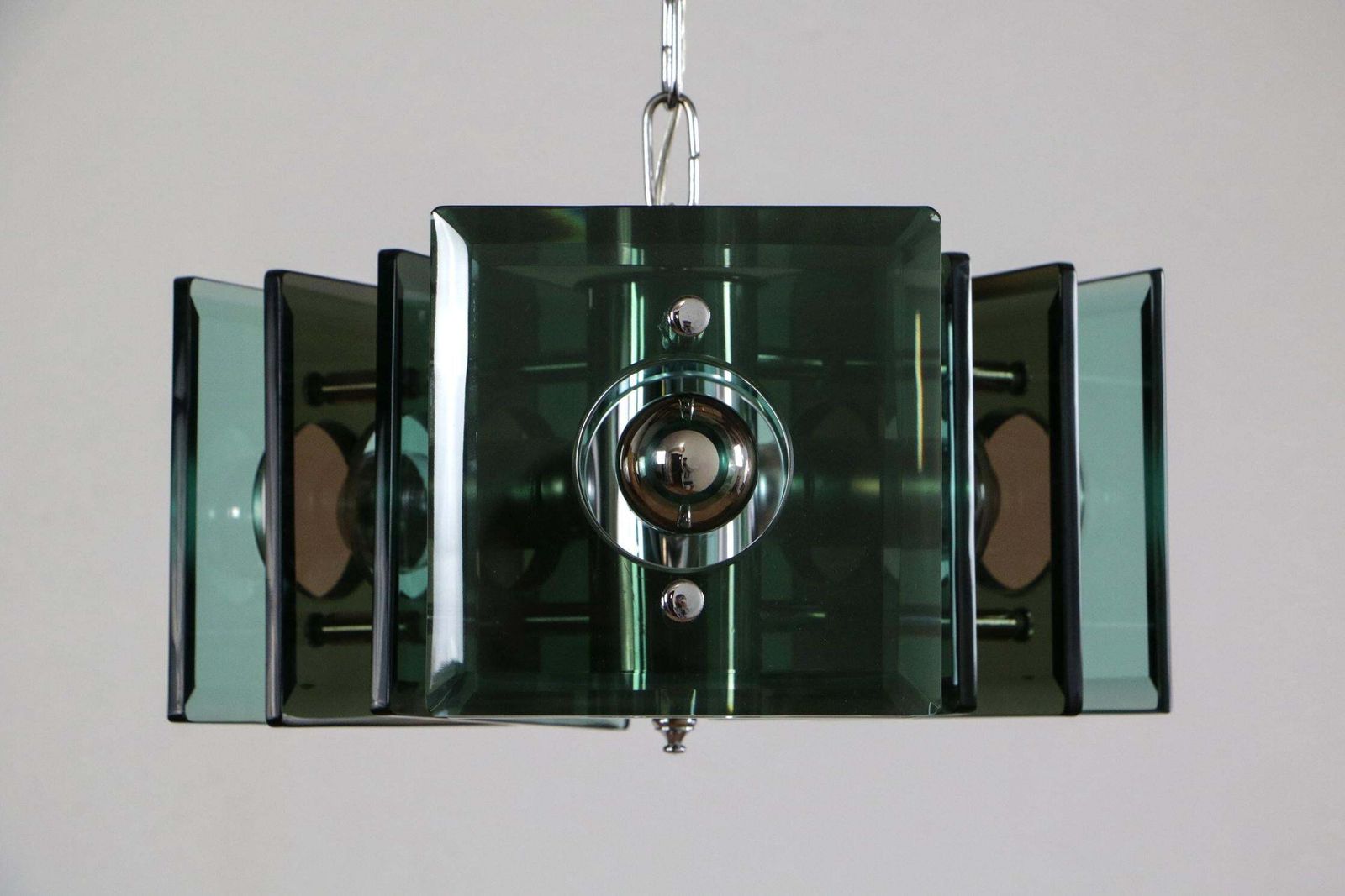 Italian Space Age Square Green Color Chandelier By Lupi Cristal Luxor, 1950s photo buy