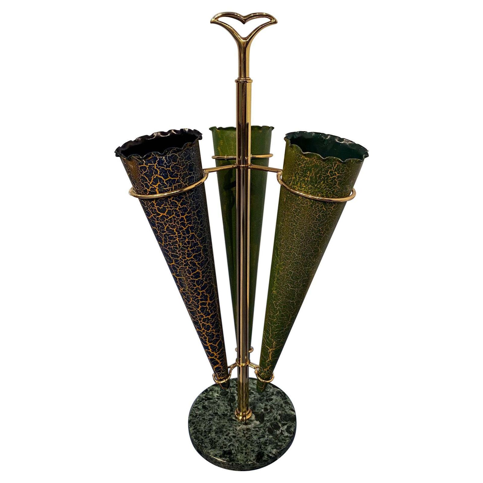 Italian Mid Century Green Color Umbrella Stands "Cracked Effect", 1950s