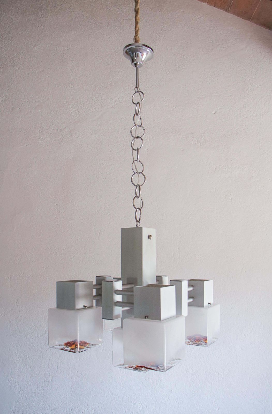 Italian Space Age Cubic Chandelier By Gaetano Sciolari For Mazzega, 1970s photo Lighting