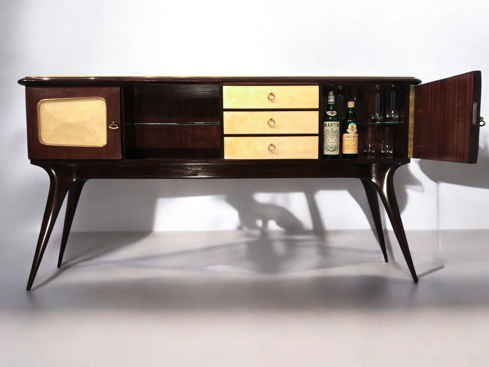 photo buy Italian Mid Century Center Parchment Bar Sideboard Attributed To Ulrich , 1950s