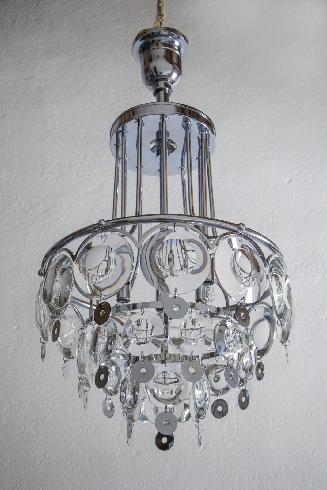 Italian Chromed Chandelier Attributed To Oscar Torlasco, 1970s photo Lighting